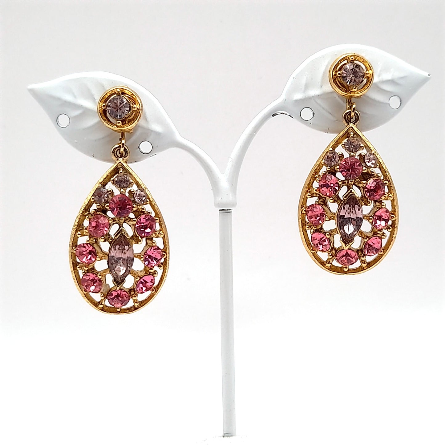 Vintage Pink & Lavender Rhinestone Dangle Earrings