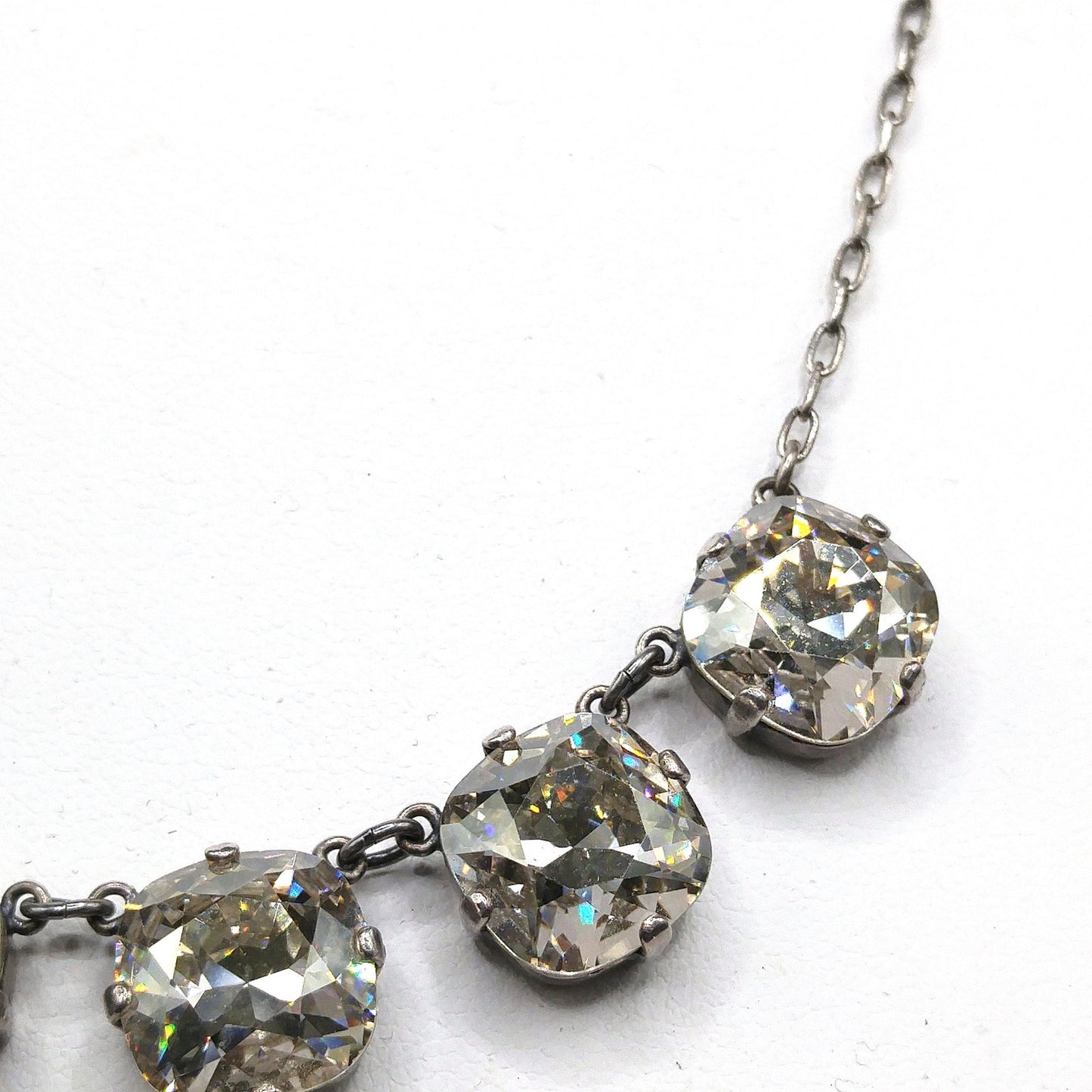 Catherine Popesco Art Deco Style Necklace, Clear Crystal Rhinestones, Silver Plated French Jewelry, 1980s Vintage Necklace