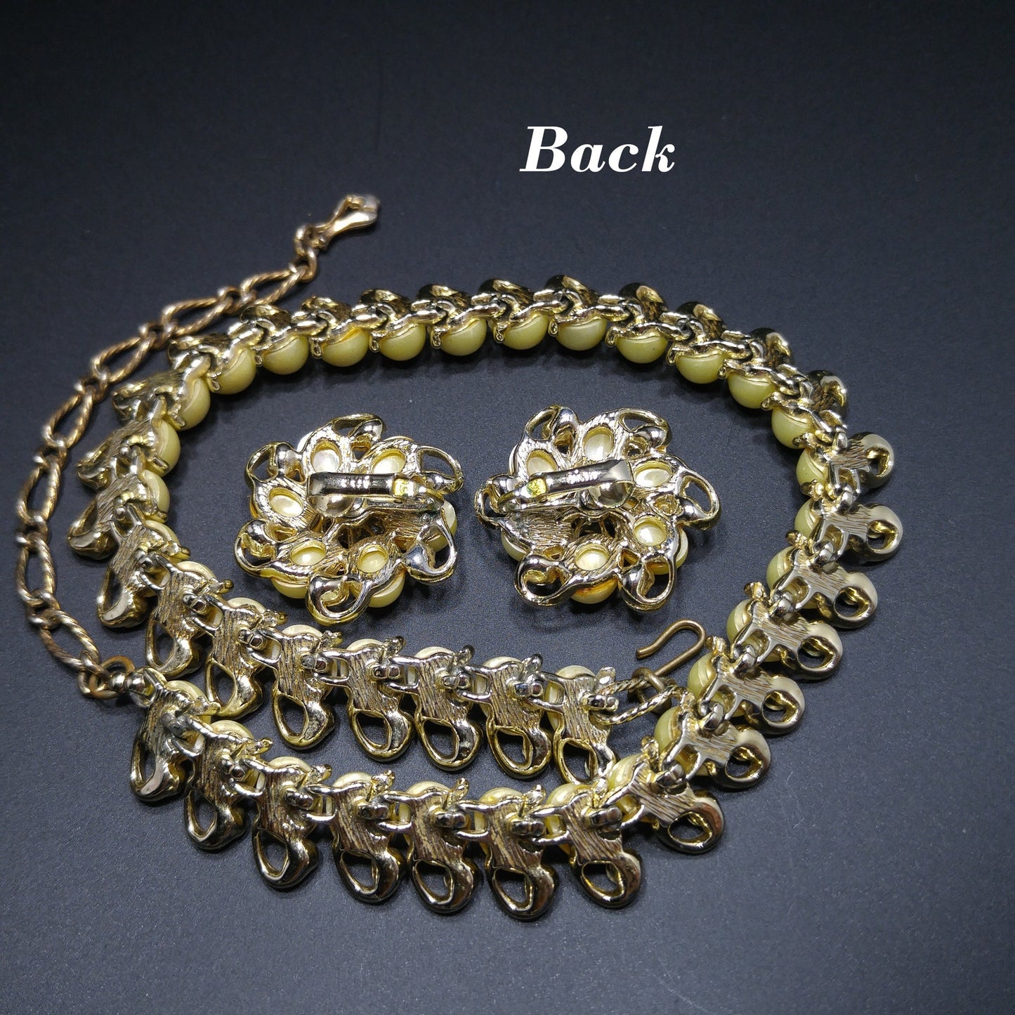 Star Faux Pearl Choker Necklace Earrings Set, Mid-Century 1950s Vintage Jewelry