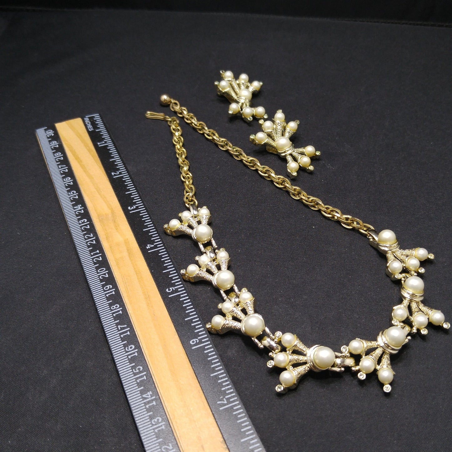 Kramer Faux Pearl Necklace Clip Earrings Set, 1960s Vintage Jewelry