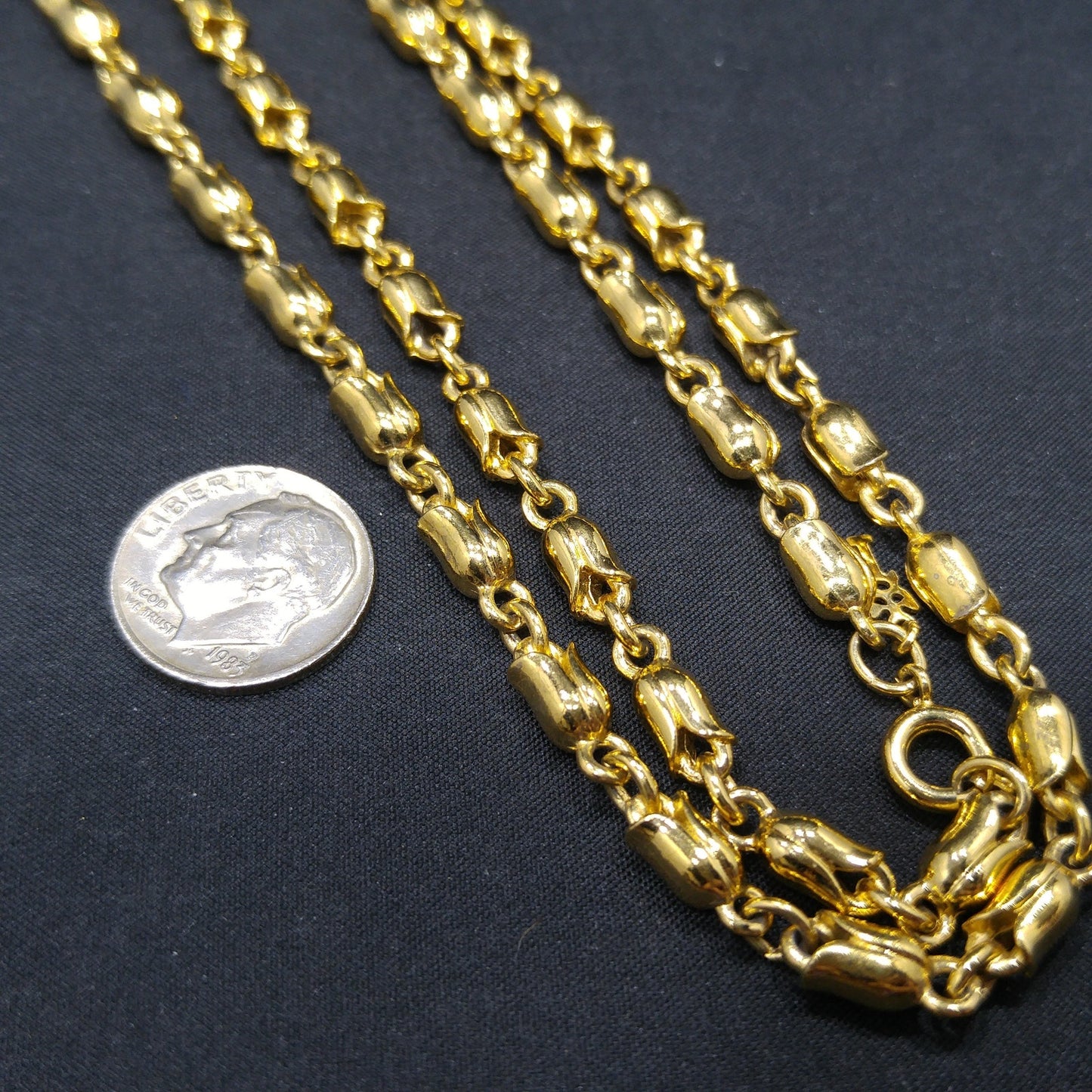 Crown Trifari Rose Bud Chain Necklace, Gold Plated, 1960s Vintage Jewelry