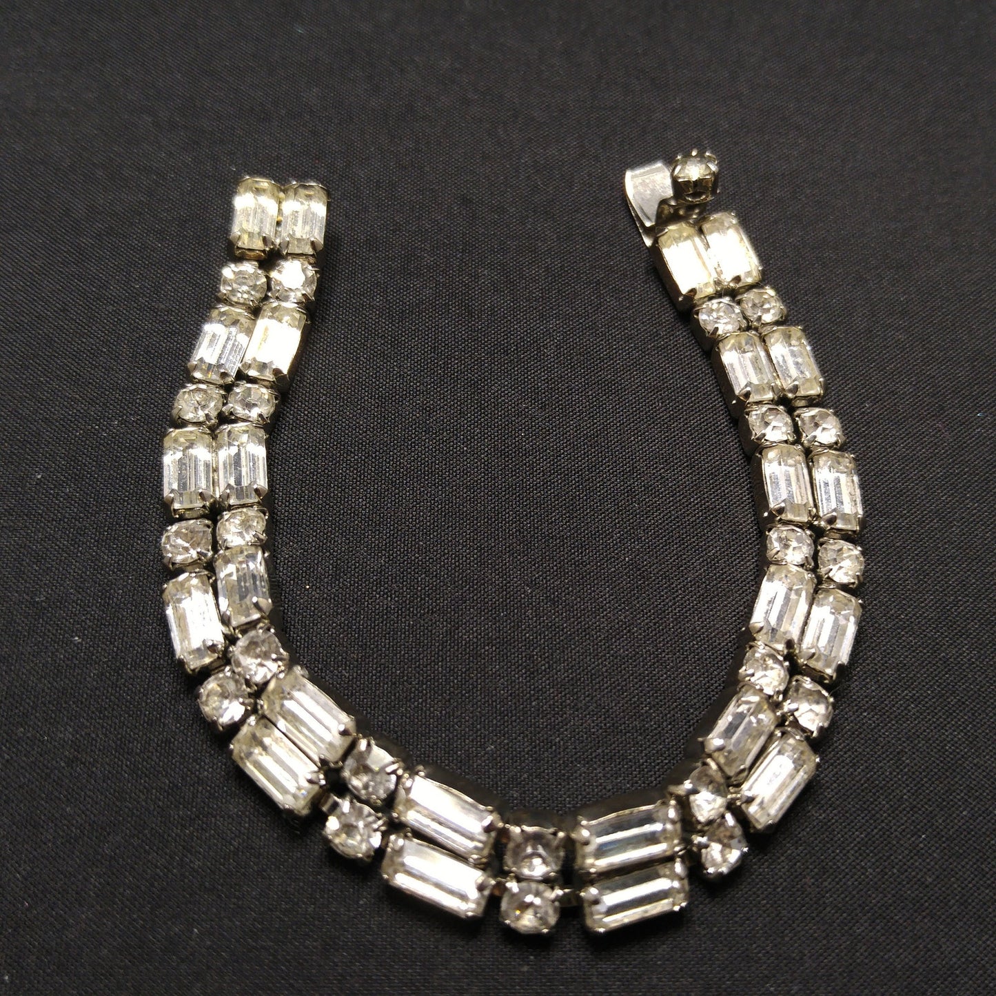Vintage Weiss Earrings Bracelet & Necklace, Clear Rhinestones, Rhodium Plated