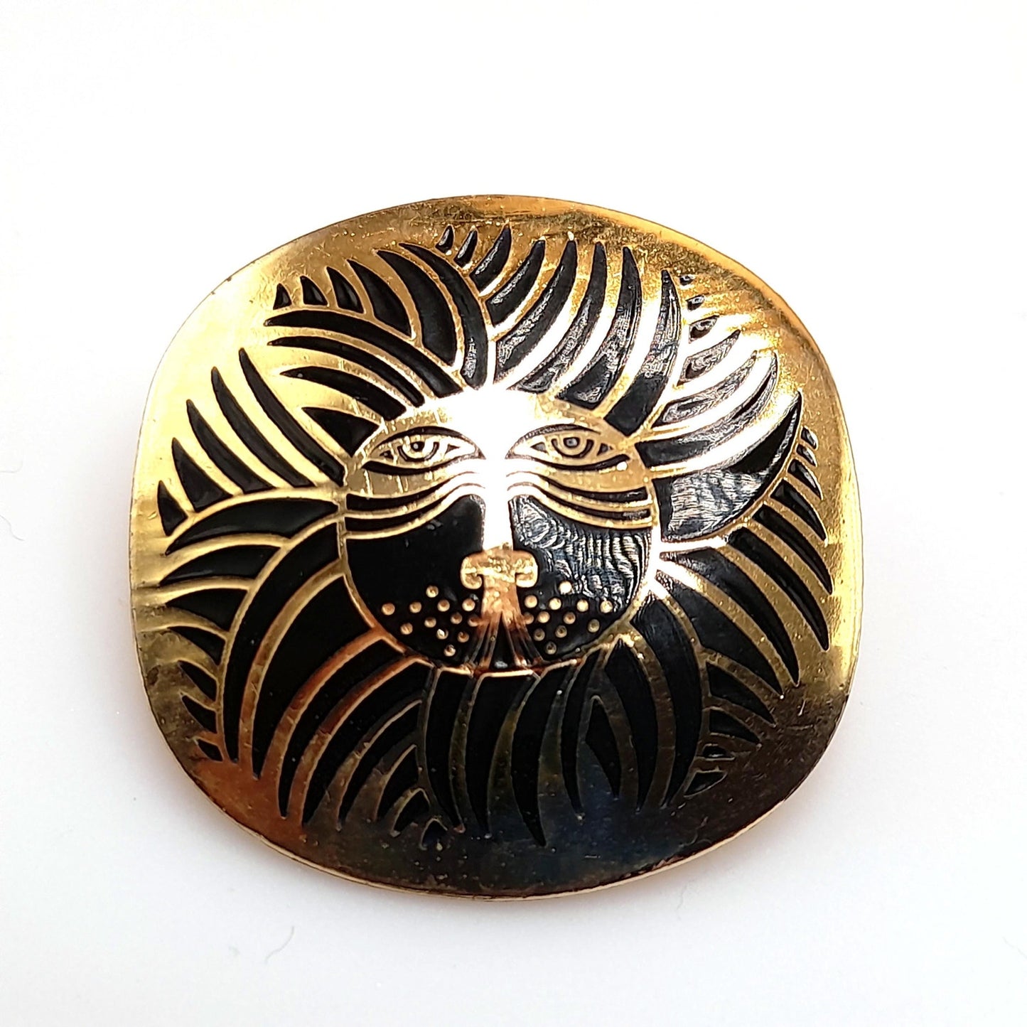 Laurel Burch "Eskimo Lion" Earrings, Black Enamel, Gold Plated, 1980s Vintage