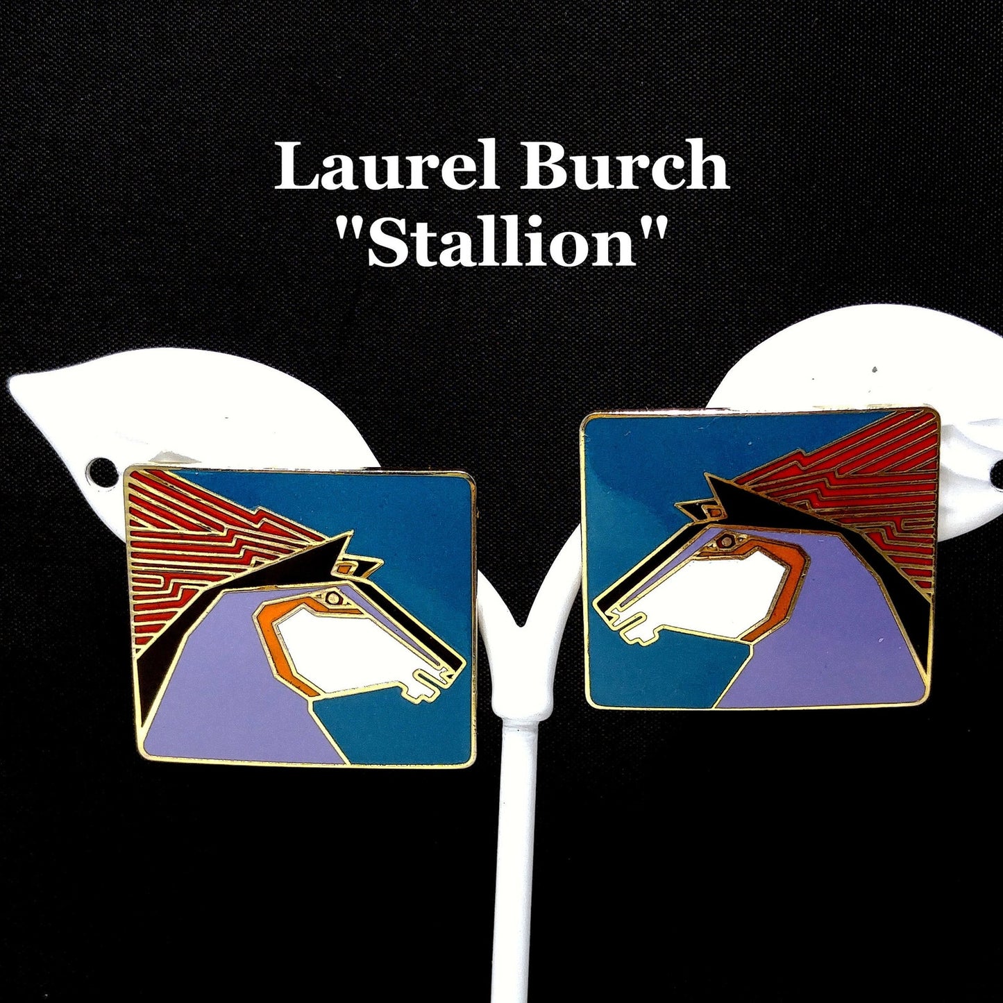 Vintage Laurel Burch "Stallion" Horse Post Earrings, Gold Plated, 1980s