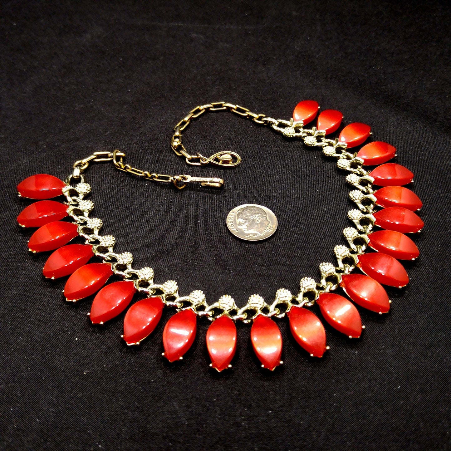 Pakula Red Moonglow Choker Necklace, Lucite Pendants, 1950s Vintage Jewelry