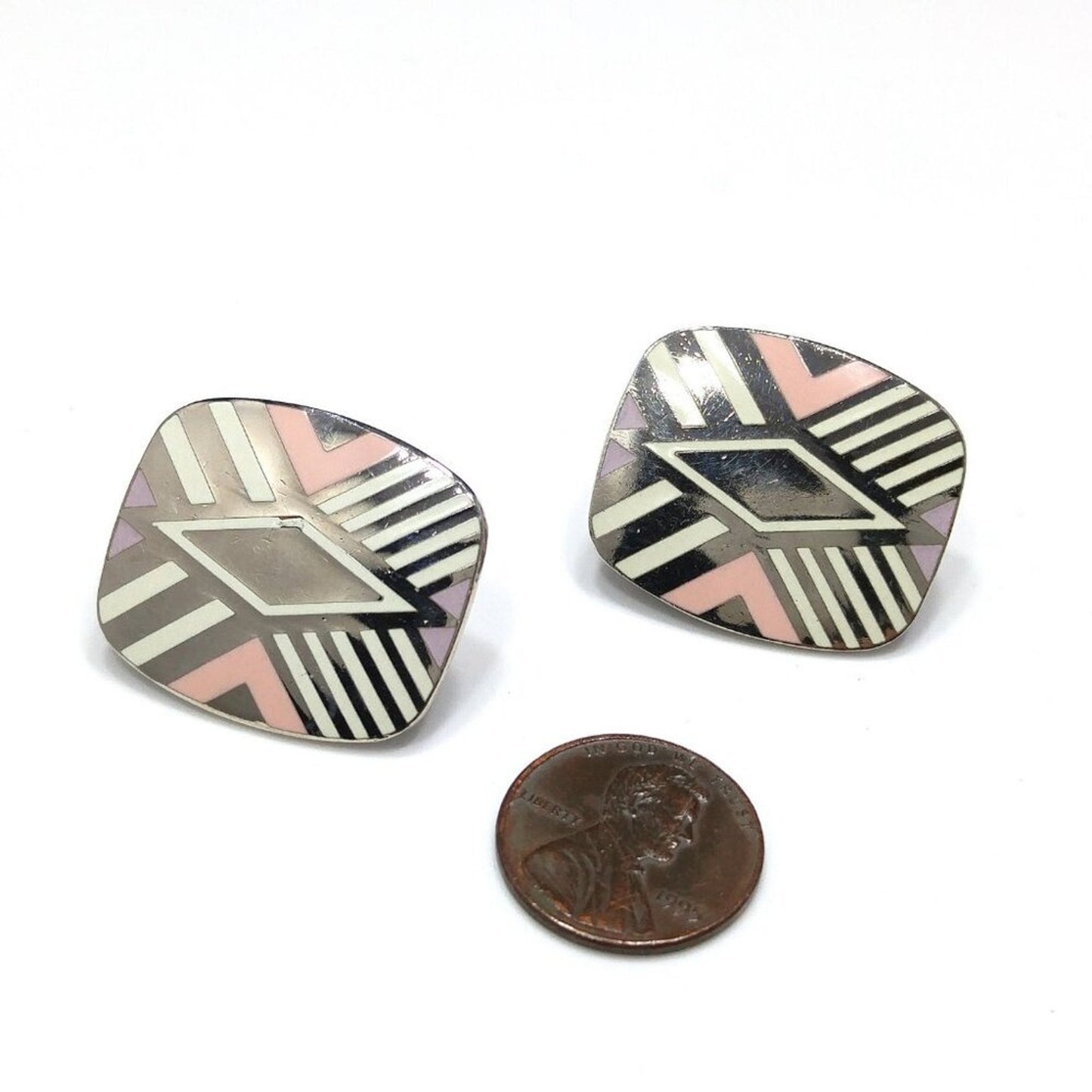 Vintage Laurel Burch "Quintessence" Geometric Earrings, Rhodium Plated, 1 1/8"