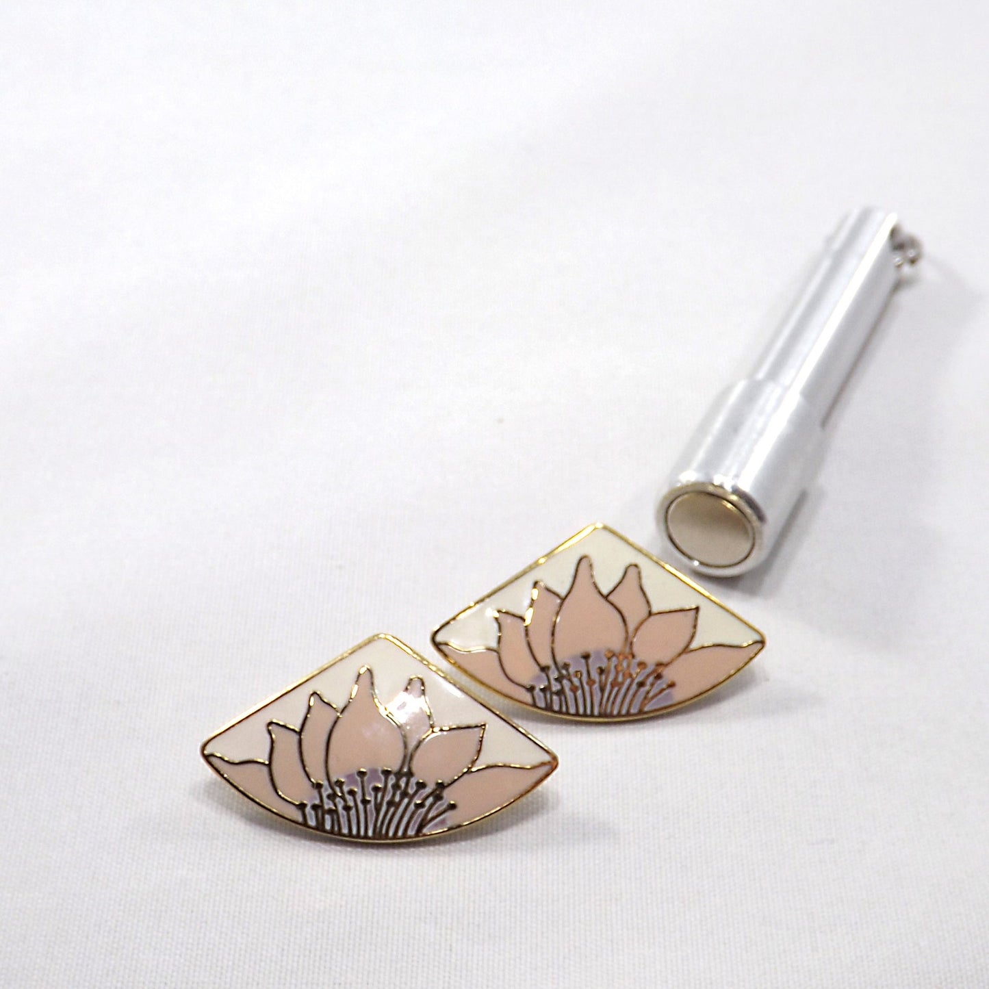 Vintage Laurel Burch Pink Flower Post Earrings, Pink & Gold Sunflowers