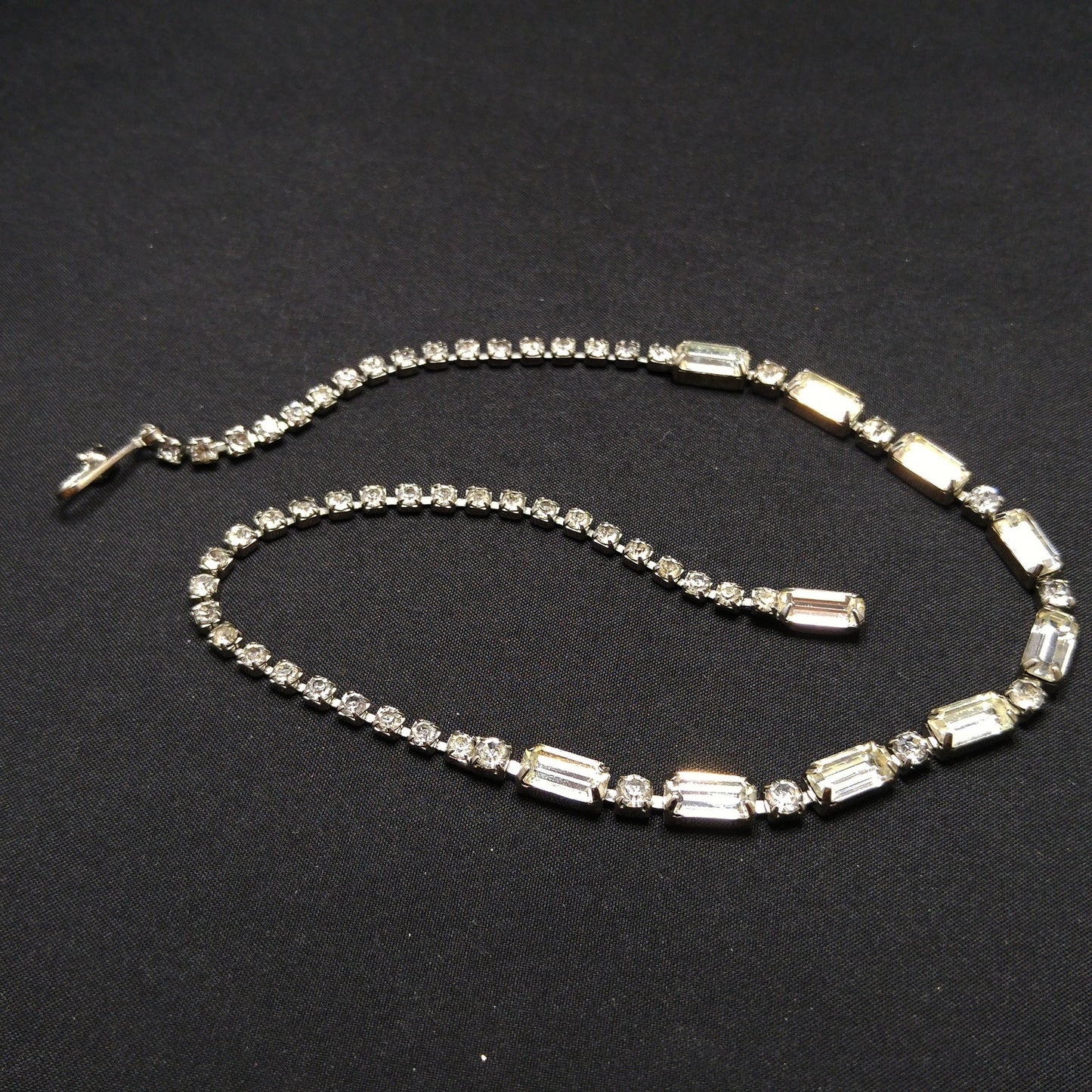Vintage Weiss Earrings Bracelet & Necklace, Clear Rhinestones, Rhodium Plated