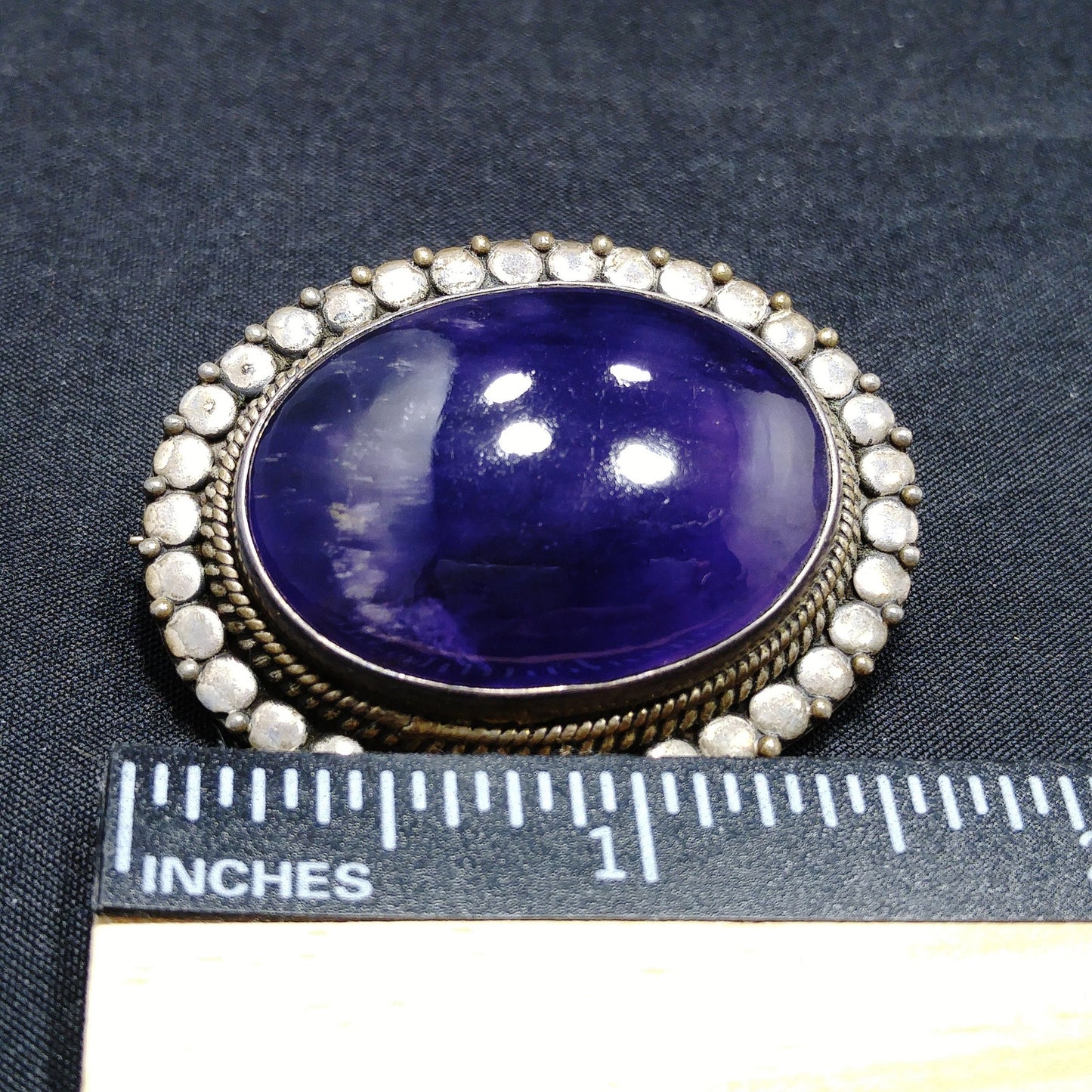 Antique Silver Purple Amethyst Brooch, Stamped 925, C Clasp, 1920s Vintage Jewelry