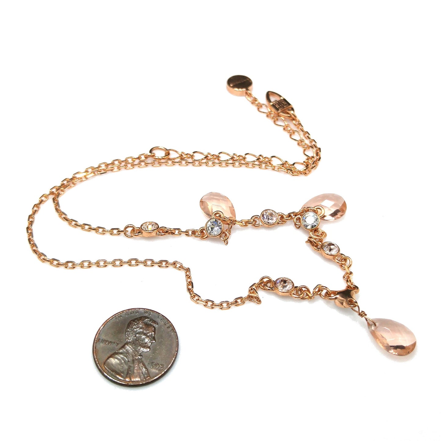 Givenchy Rose Gold Crystal Necklace – Three Drop Clear Rhinestones – Vintage Jewelry
