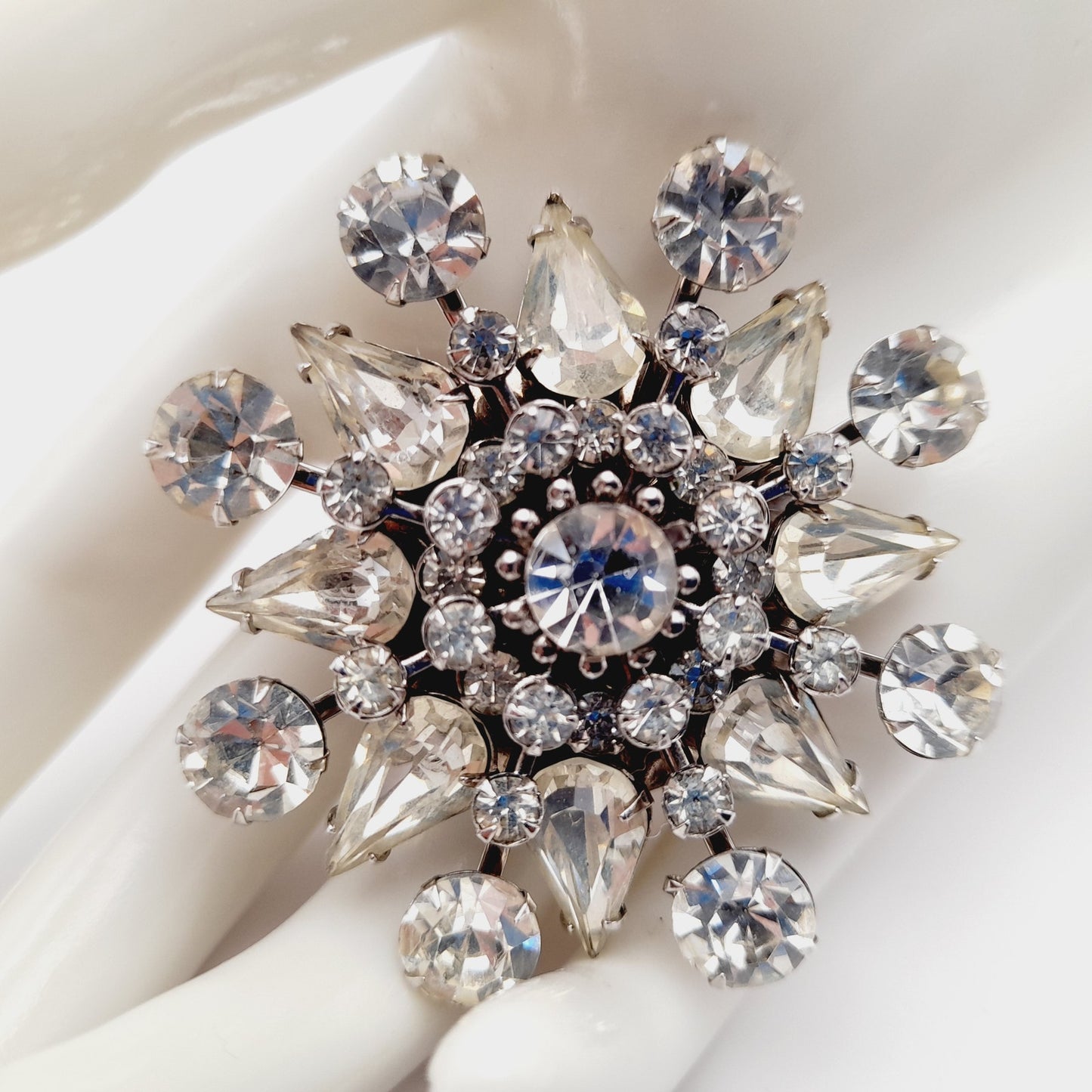 Vintage 1950s Unsigned Wedding Brooch, Riveted Three Dimensional Flower Pin