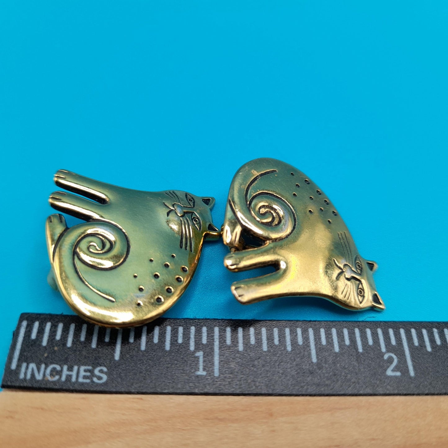 Vintage Laurel Burch Gold Plated Cat Earrings, Clip-on Earrings