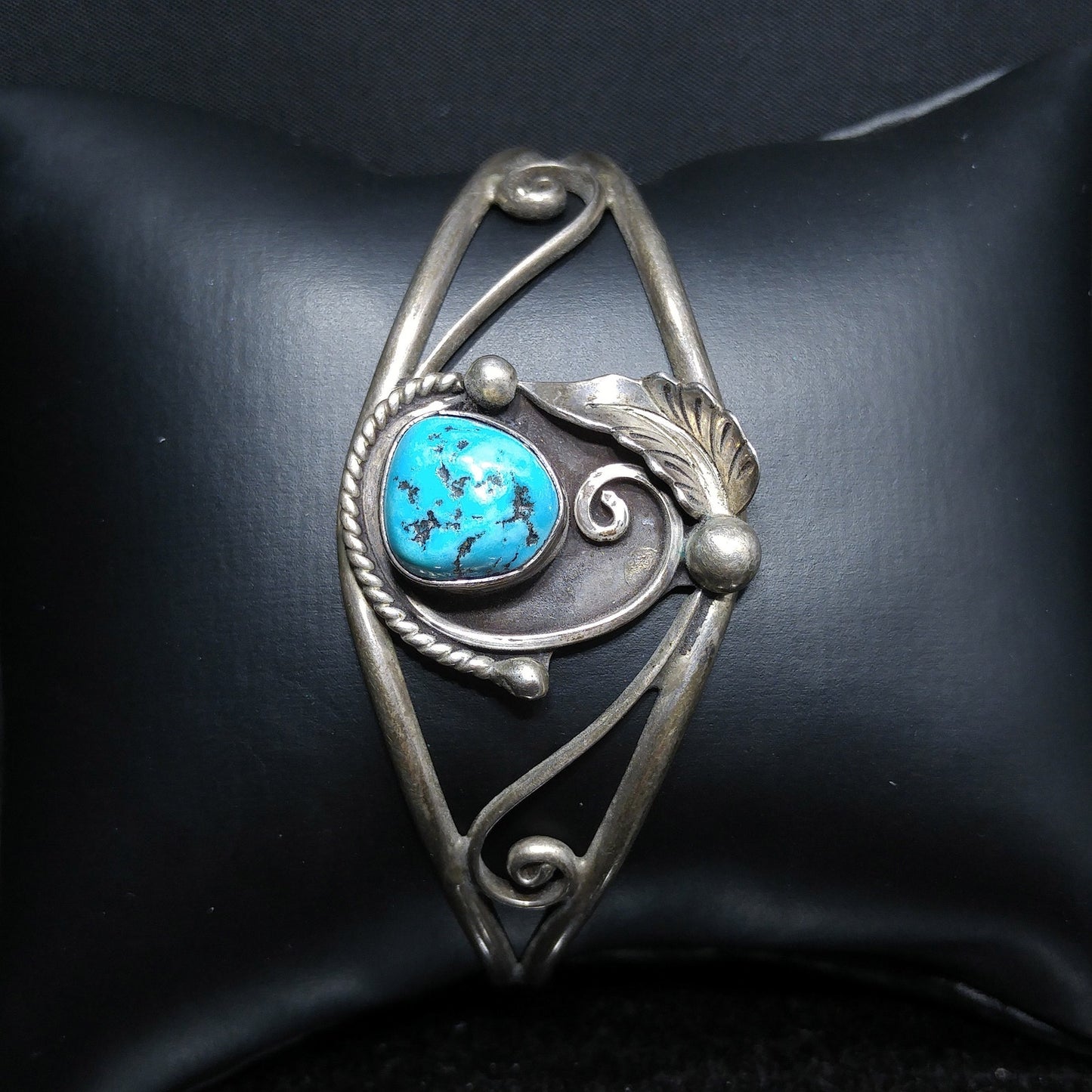 D & J Clark Navajo Bracelet, Silver Turquoise Cuff, 1960s Vintage Jewelry