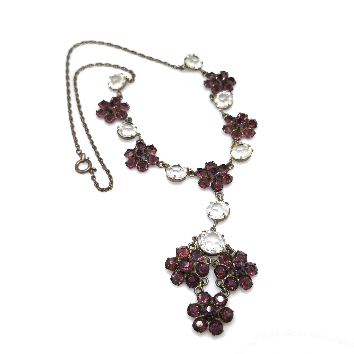 Vintage Sterling Art Deco Necklace, Open Back Czech Glass Stones, 1920s Vintage Jewelry
