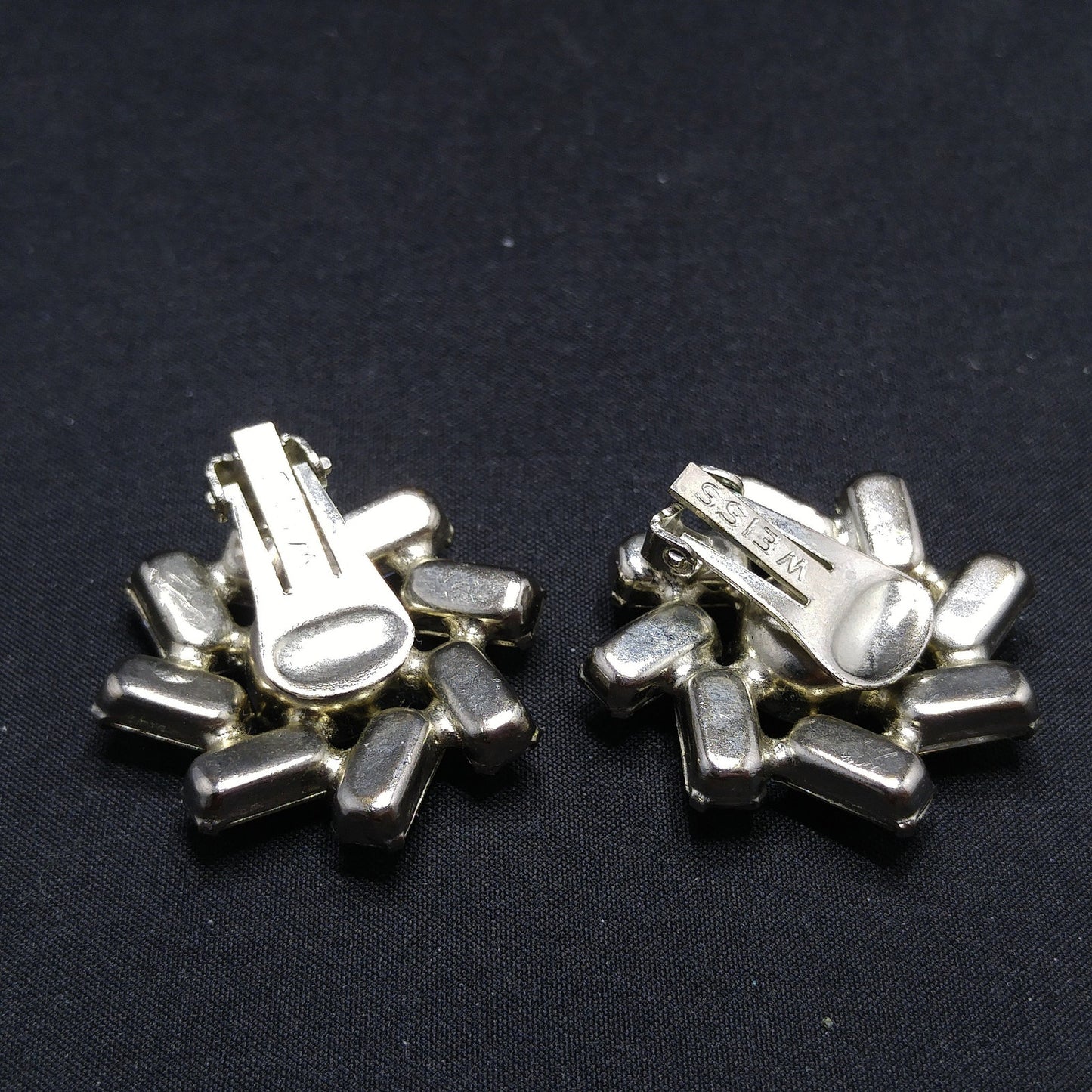 Weiss Clear Baguette Rhinestone Earrings, Rhodium Plated, 1950s Vintage Jewelry