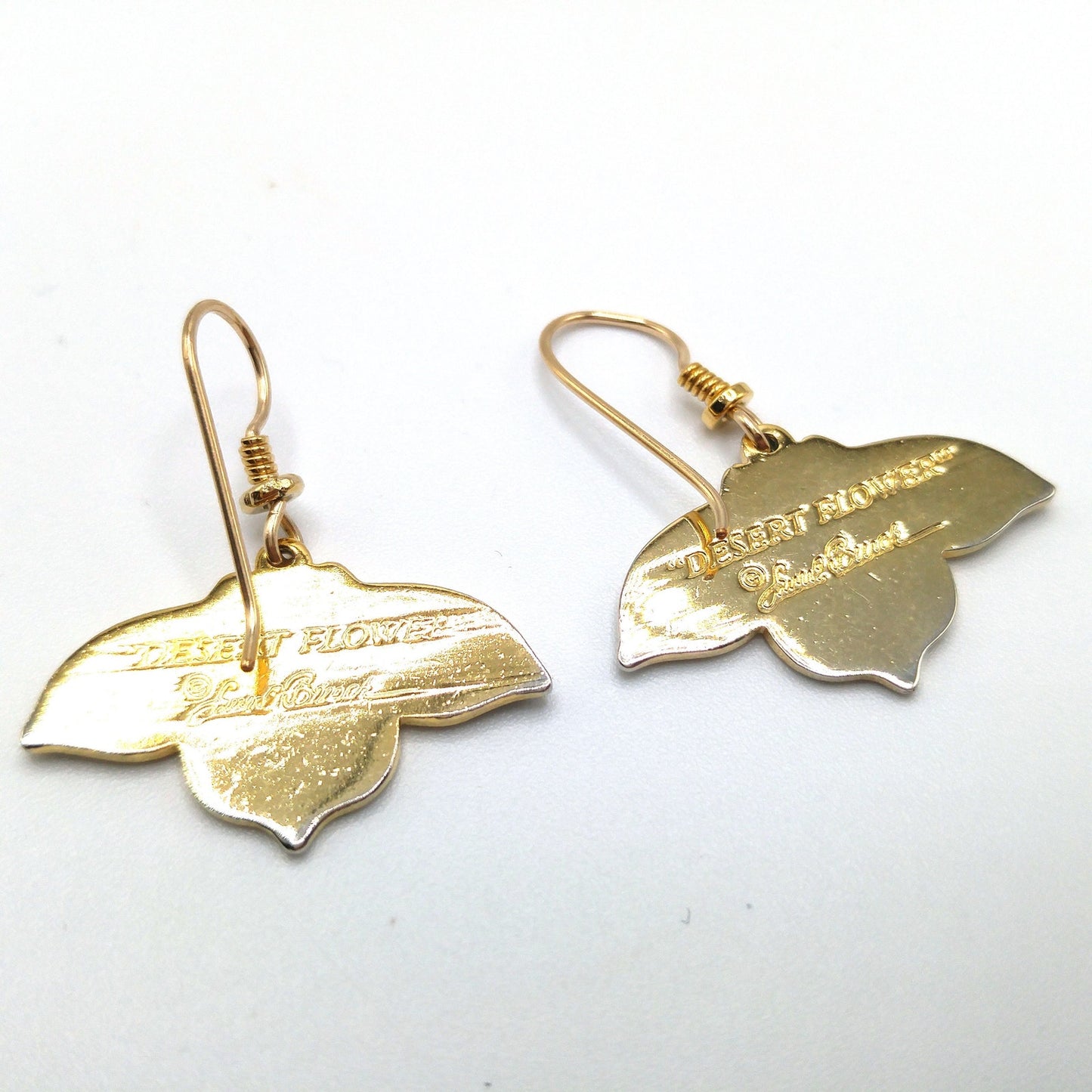 Vintage Laurel Burch "Desert Flower" Earrings, Black Red Enamel, Gold Plated, 1980s