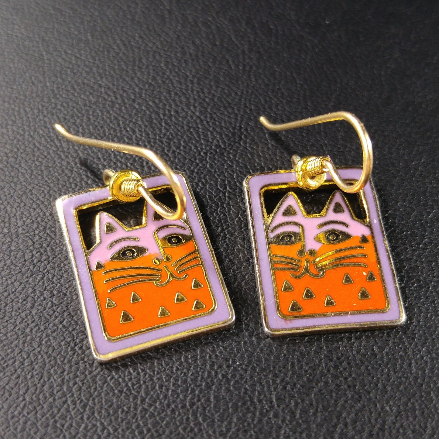 Vintage Laurel Burch "Mallory's Cat" Drop Earrings, Gold Plated