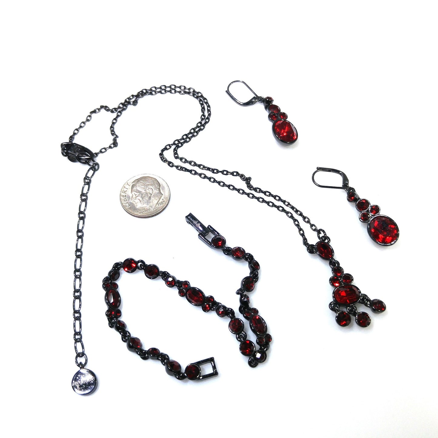 Givenchy Red Rhinestone Jewelry Set, Necklace, Bracelet & Earrings, Vintage