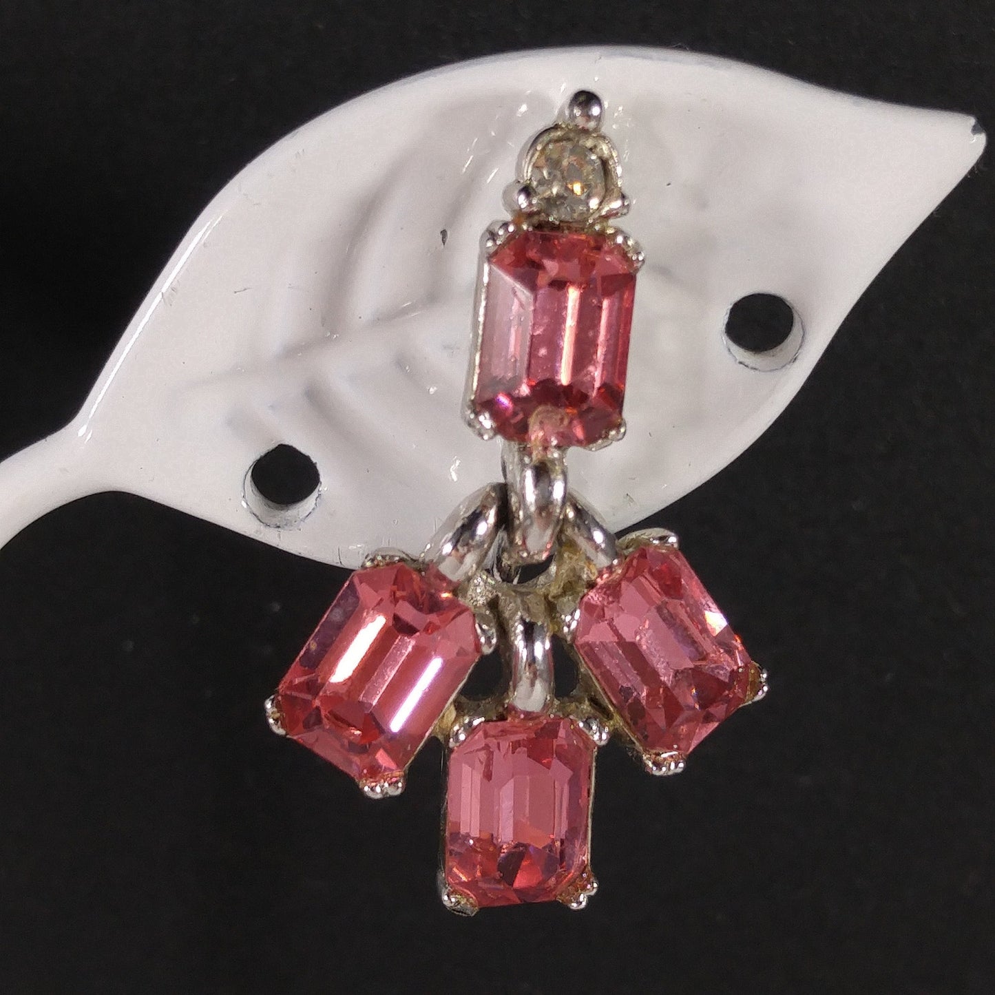 Bogoff Pink Rhinestone Screw Back Earrings, Rhodium Plated, 1950s Vintage Jewelry