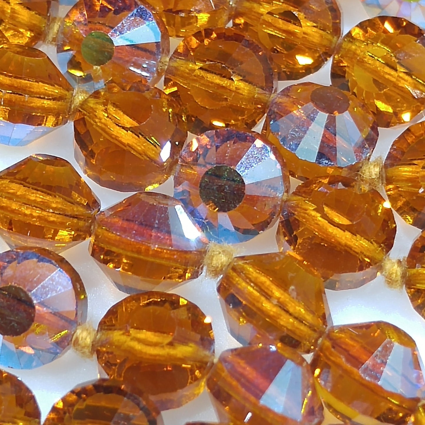 Topaz Austrian Crystal Beaded Necklace, 60 Inches, Aurora Borealis, 1960s Vintage Jewelry