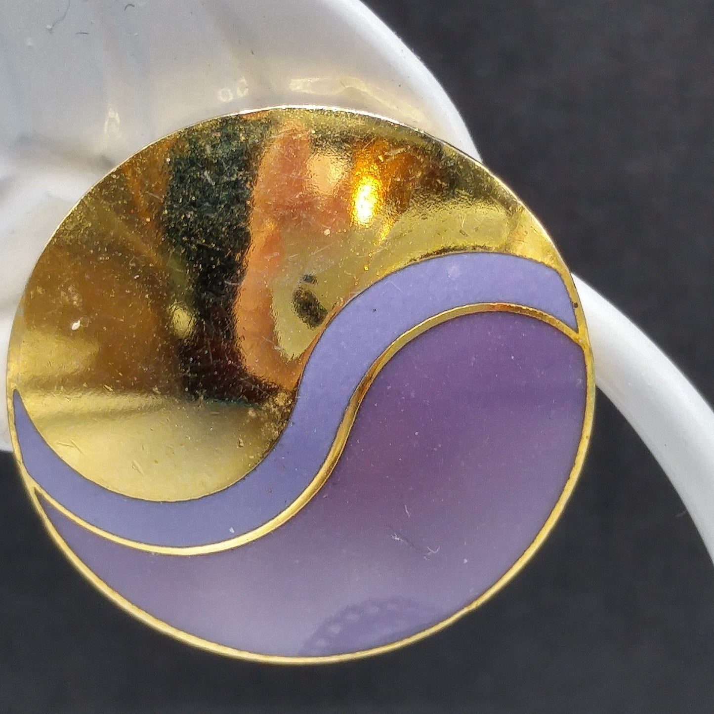 Laurel Burch Purple Post Earrings, Lavender Purple Enamel, Gold Plated, 1980s