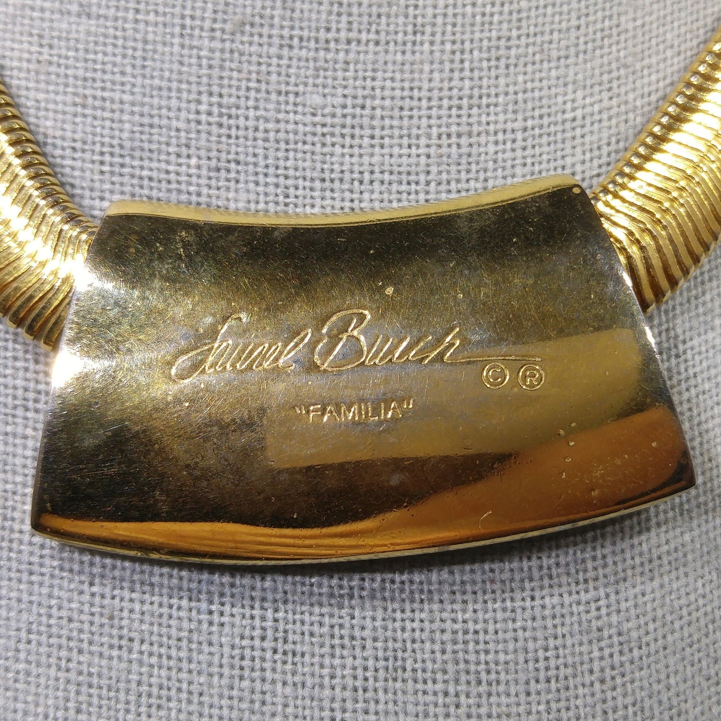 Laurel Burch "Familia" Cloisonne Necklace, Gold Plated Omega Chain, 1980s Vintage Jewelry