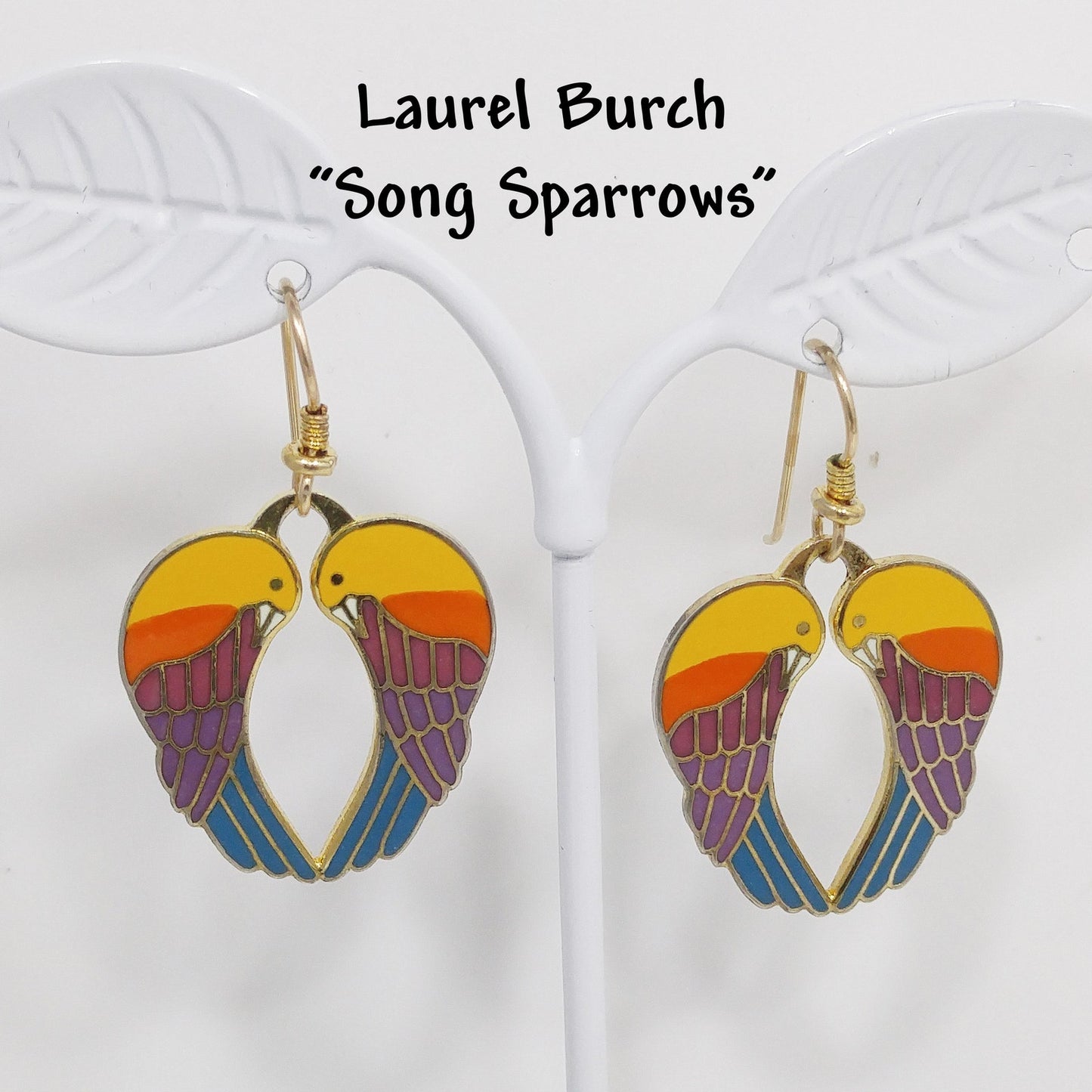 Vintage Laurel Burch "Song Sparrows" Earrings, Gold Plated, 1980s