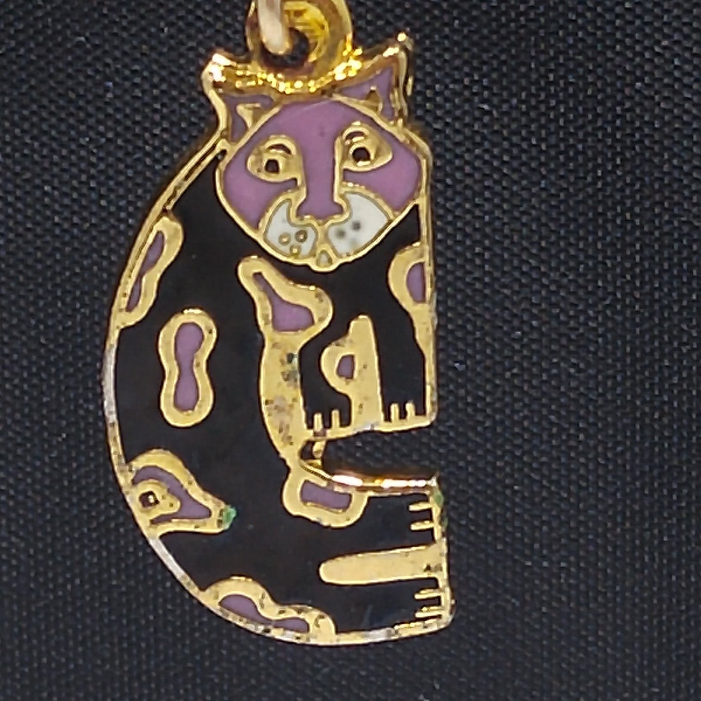 Laurel Burch Baby Snow Leopard Earrings, Cloisonne Black Enamel, Gold Plated, 1980s Vintage Jewelry