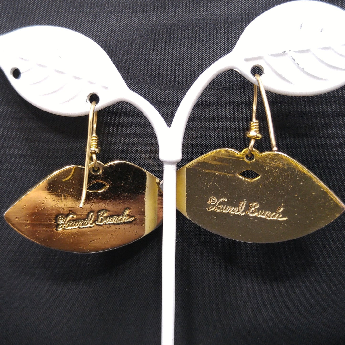 Laurel Burch Metallic Red Fan Earrings, Cloisonne Gold Plate Enamel, 1980s Vintage Jewelry