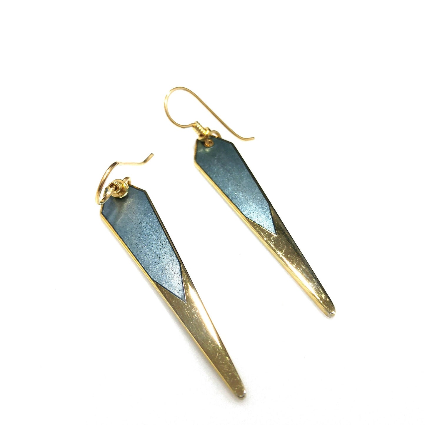Vintage Laurel Burch Blue Long Earrings, Gold Plated
