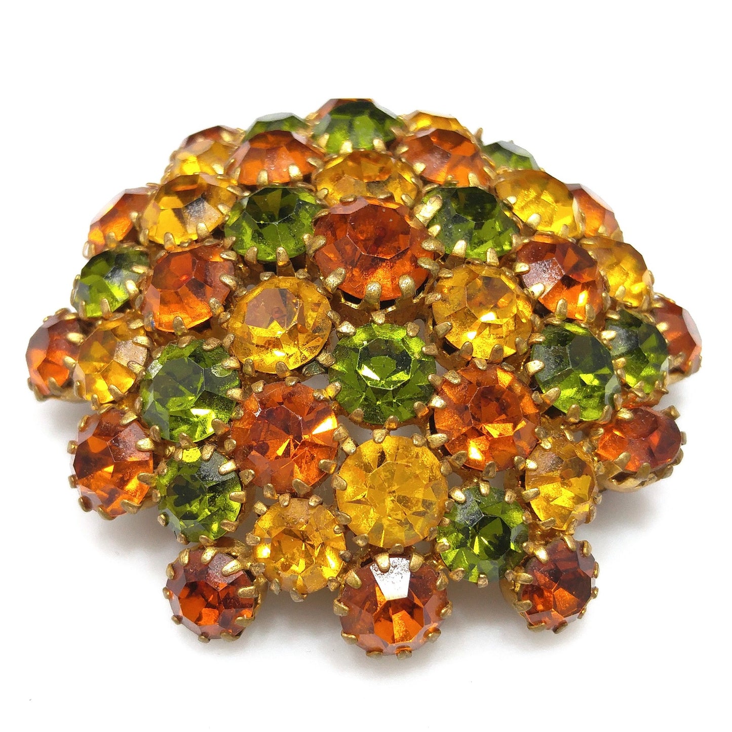 Austria Autumn Fall Rhinestone Domed Brooch, 1950s Vintage Jewelry