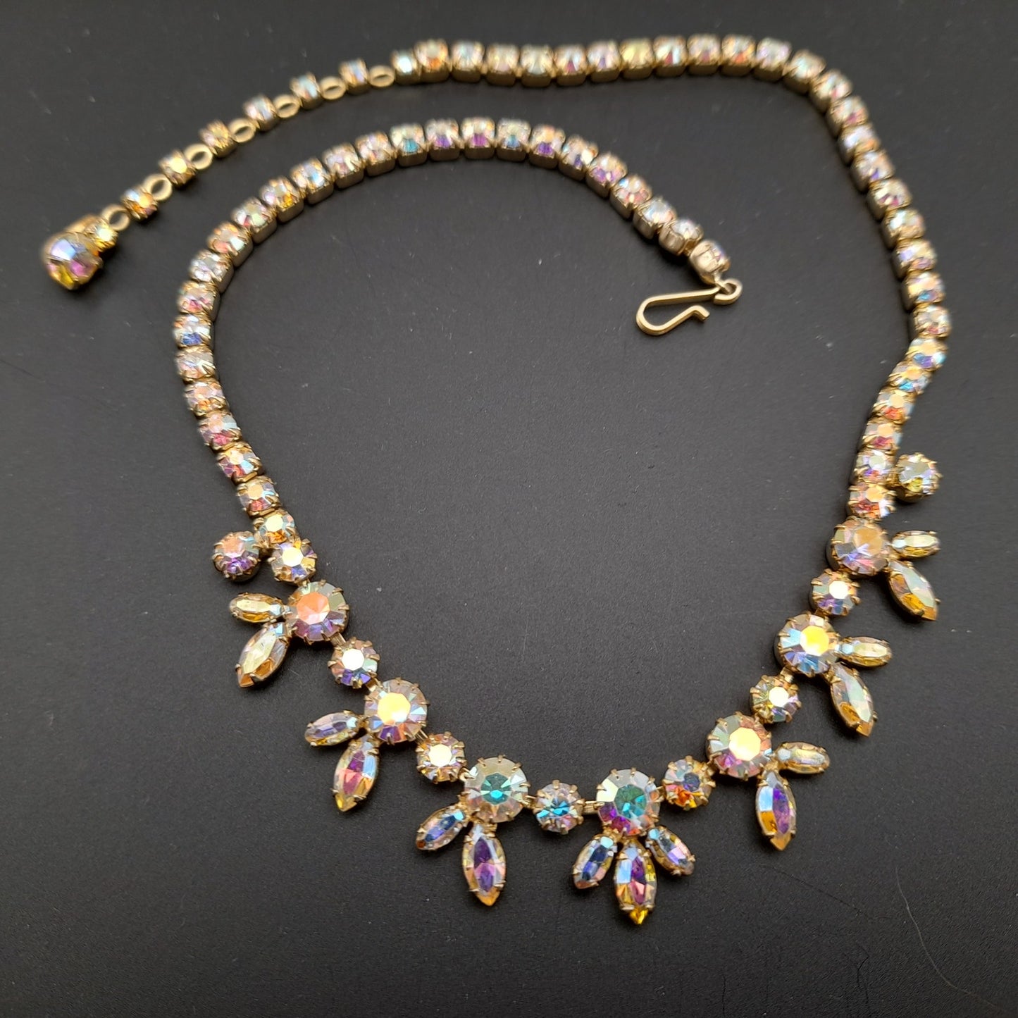 Vintage Sherman Aurora Borealis Rhinestone Gold Plated Choker Necklace, 1960s