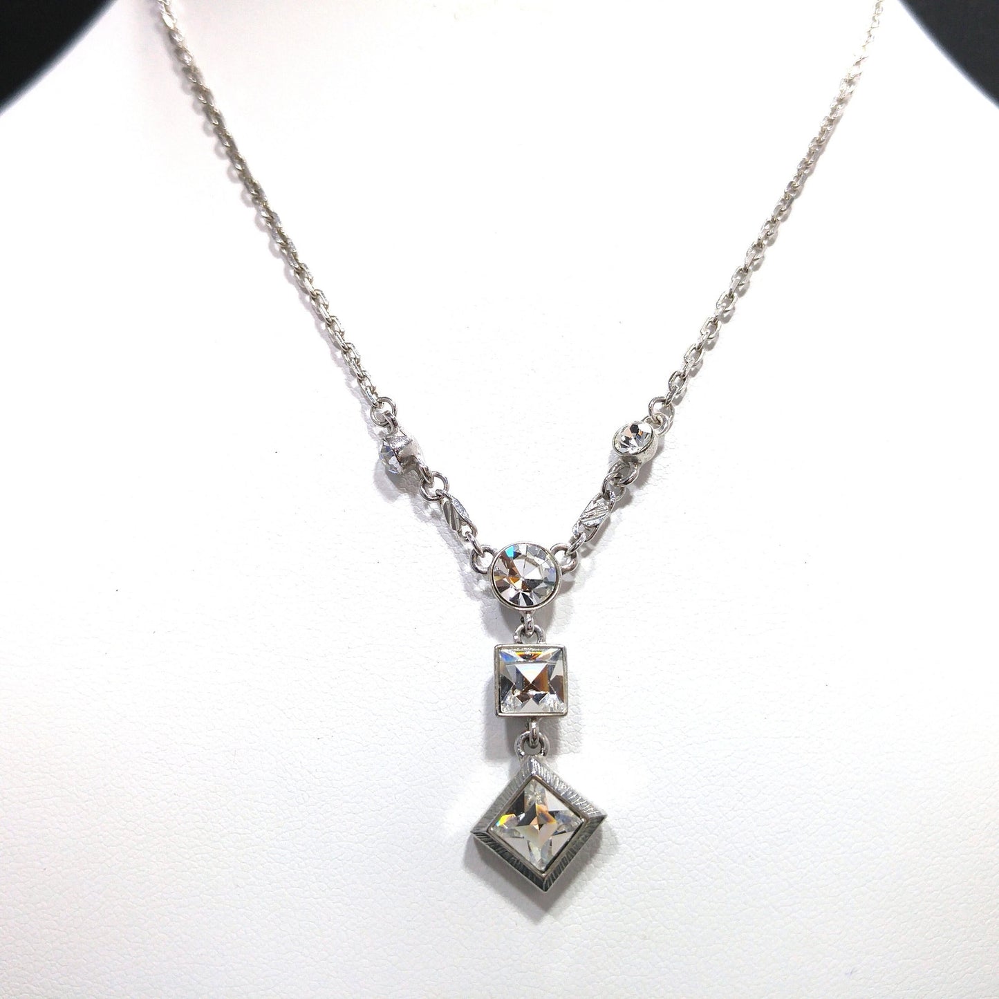 Givenchy 1990s Jewelry Set, Necklace & Earrings, Clear Rhinestones, Rhodium Plated
