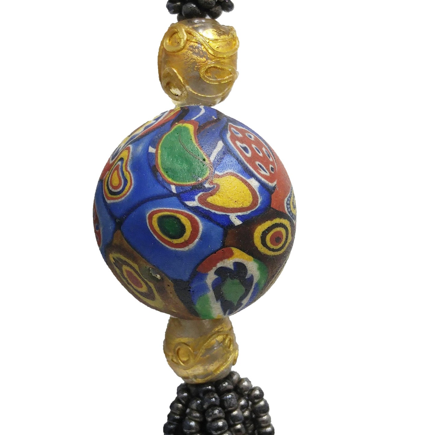 Vintage Art Deco Murano Millefiori Seed Bead Lariat Flapper Necklace, 1920s