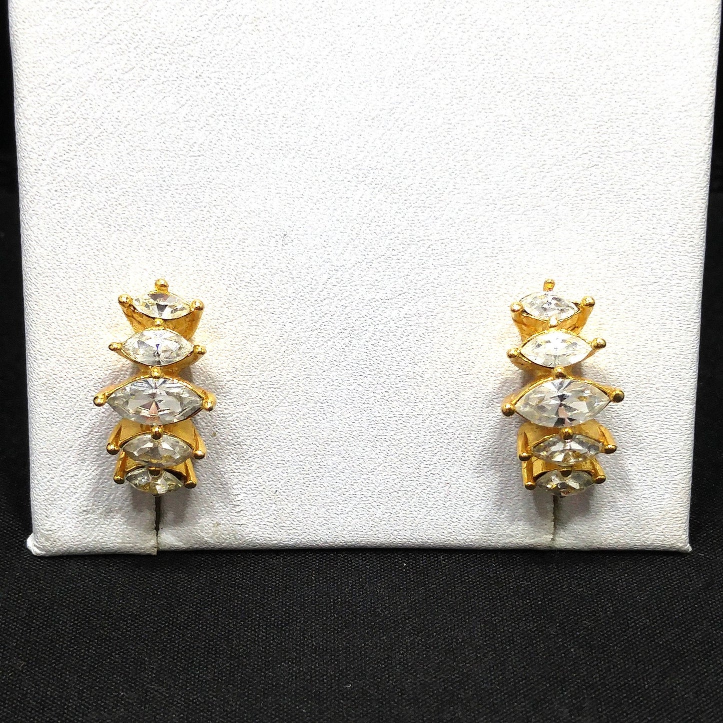 Christian Dior Half Hoop Marquise Cut Rhinestone Clip Earrings, 1970s Vintage Jewelry