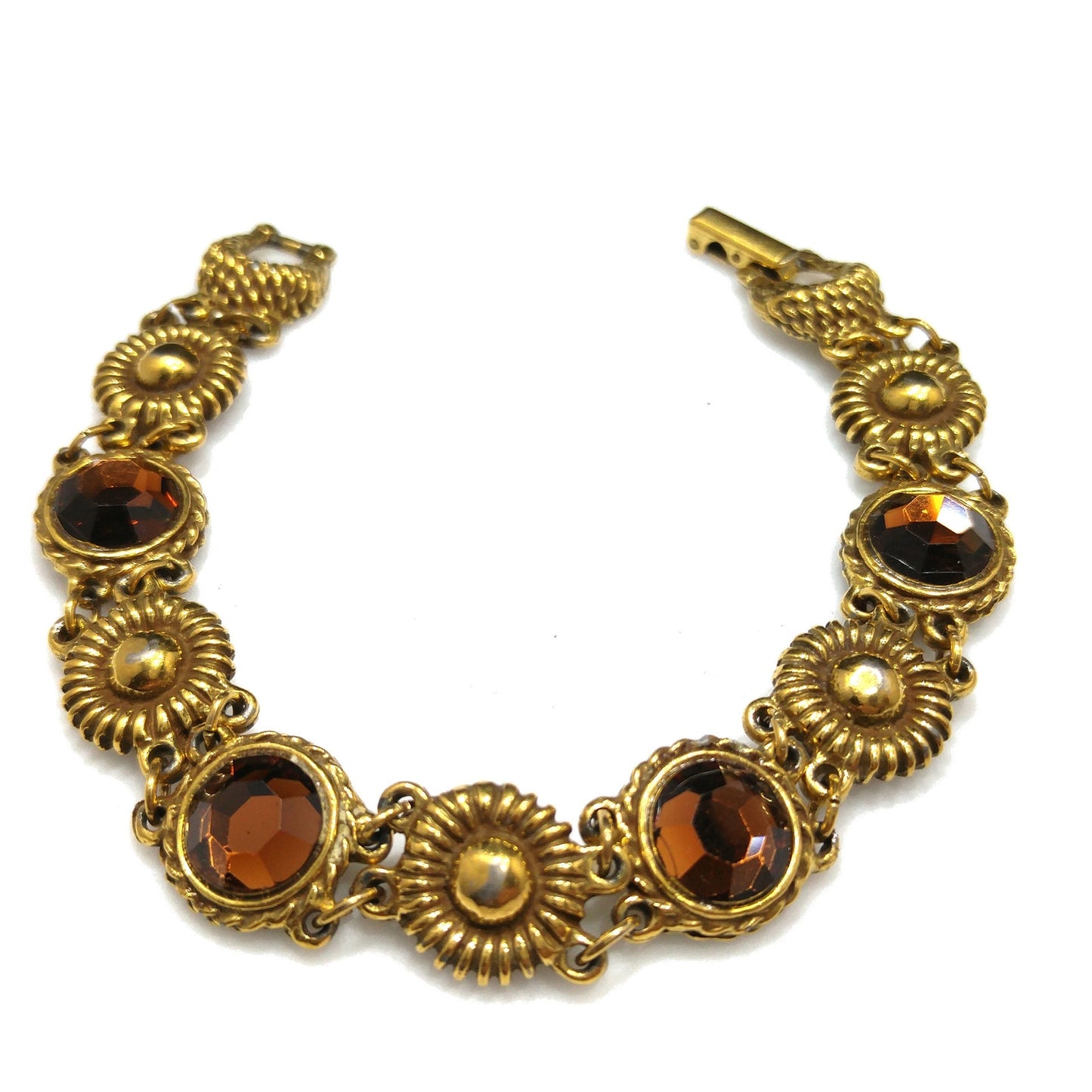 Goldette Light Topaz Rhinestone Link Bracelet, Lucite Rhinestones, 1960s Vintage Jewelry