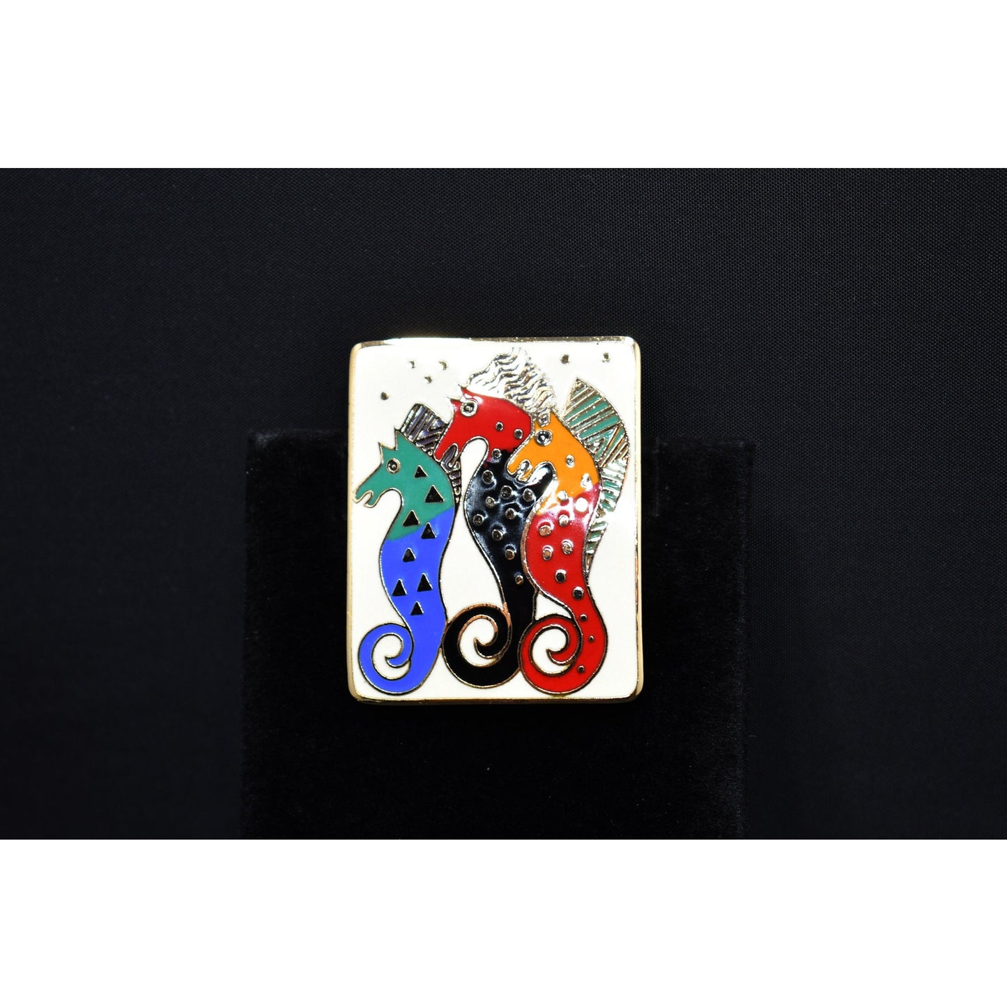 Laurel Burch "Sea Stallions" Brooch, Gold Plated, 1980s Vintage Jewelry