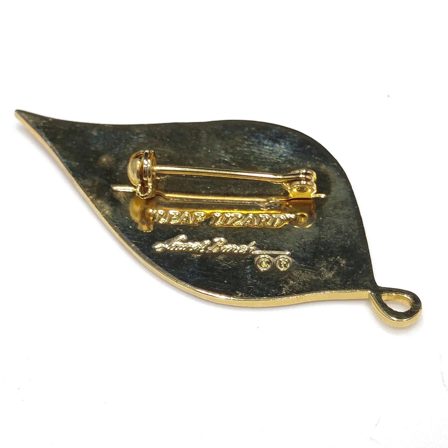 Laurel Burch "Leaf Lizard" Brooch & Pendant, Cloisonné Gold Plated, Enamel, 1980s Vintage Jewelry