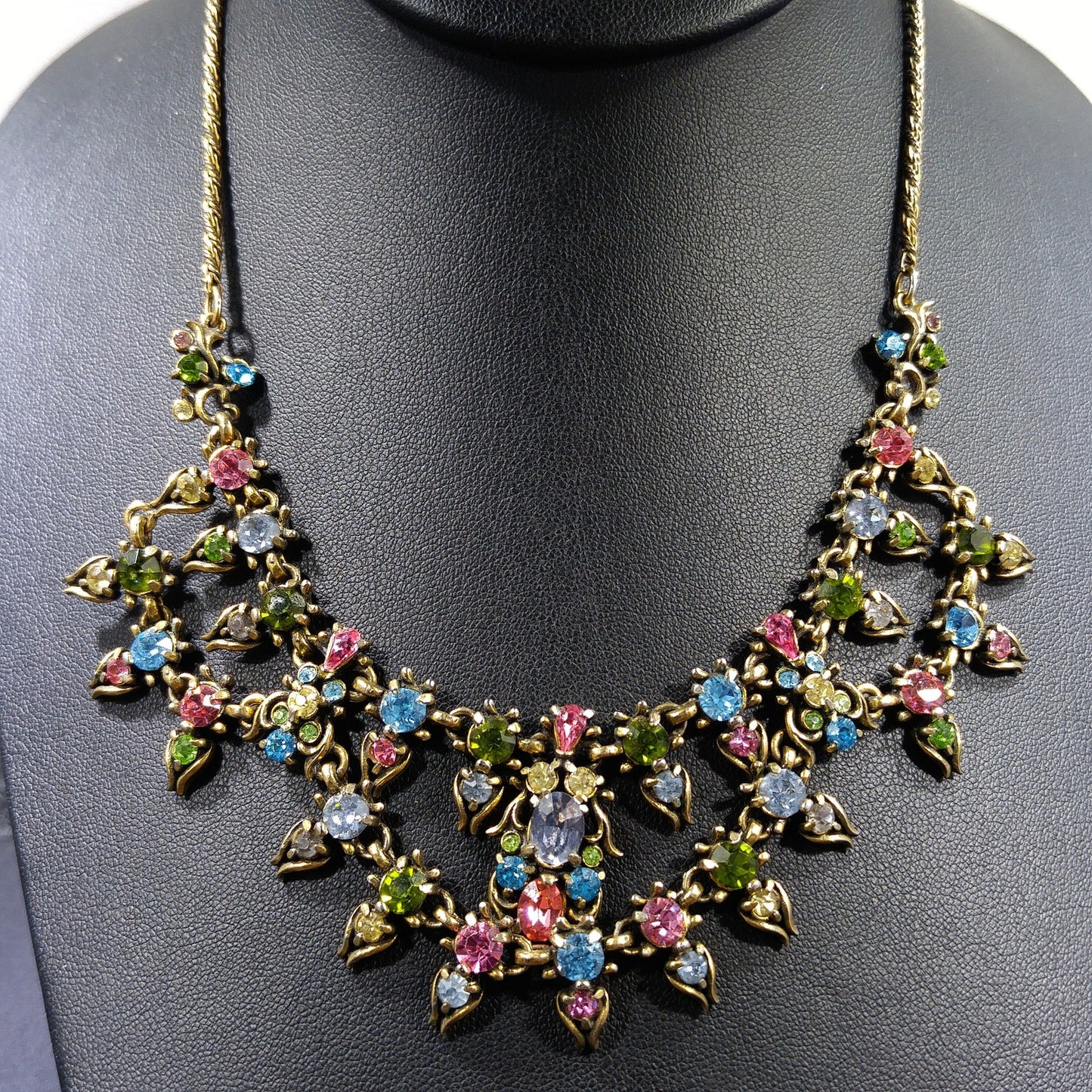 Hollycraft Pastel Rhinestone Necklace, Stamped Copr 1950, 1950s Vintage Jewelry