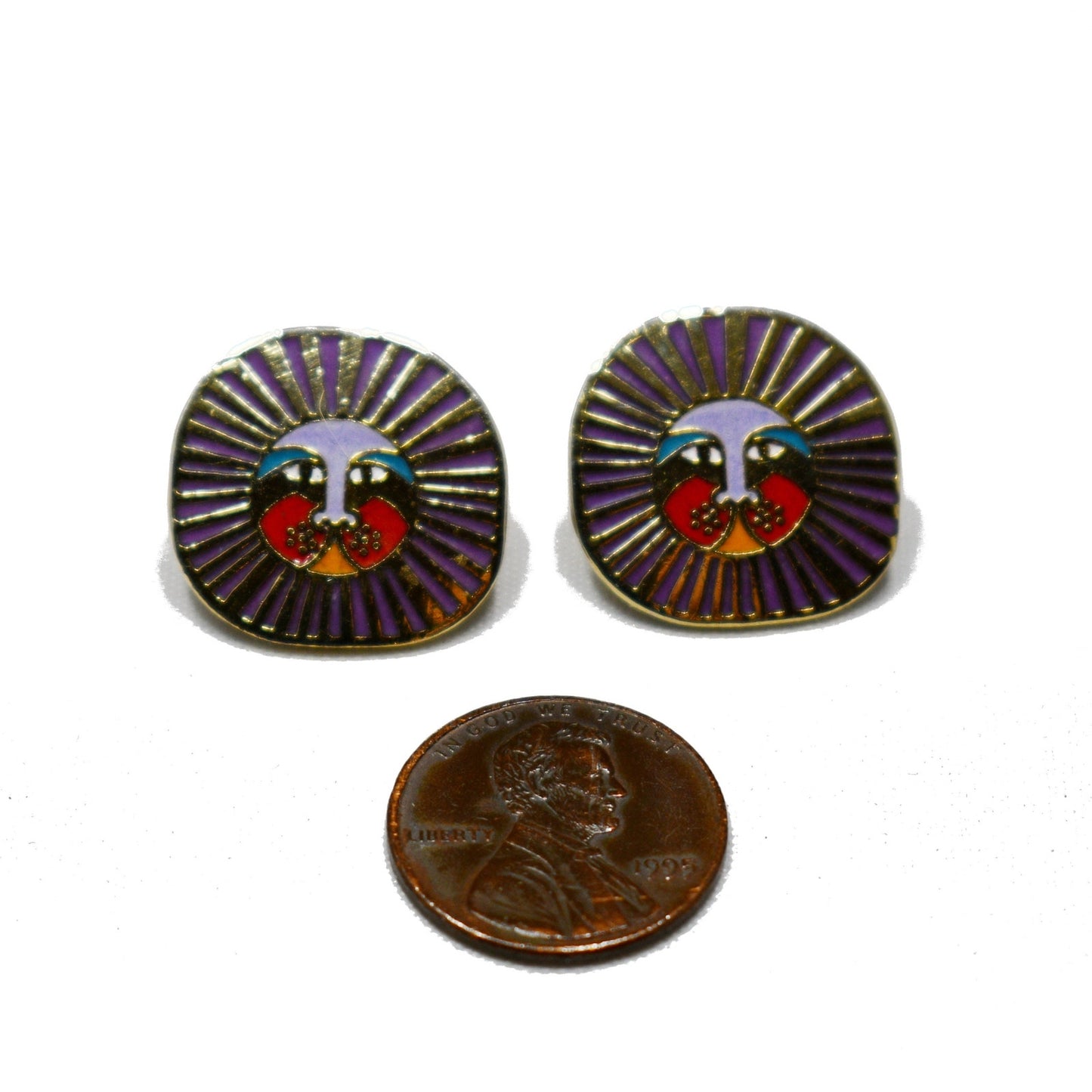 Laurel Burch "Leonardo" Post Earrings, Gold Plated Enamel Lions, 1980s Vintage Jewelry