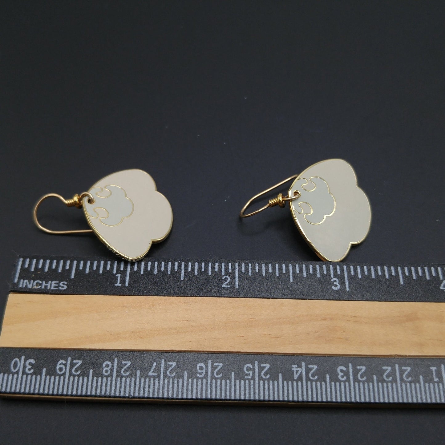 Vintage Laurel Burch Beige Enamel Drop Earrings, Gold Plated