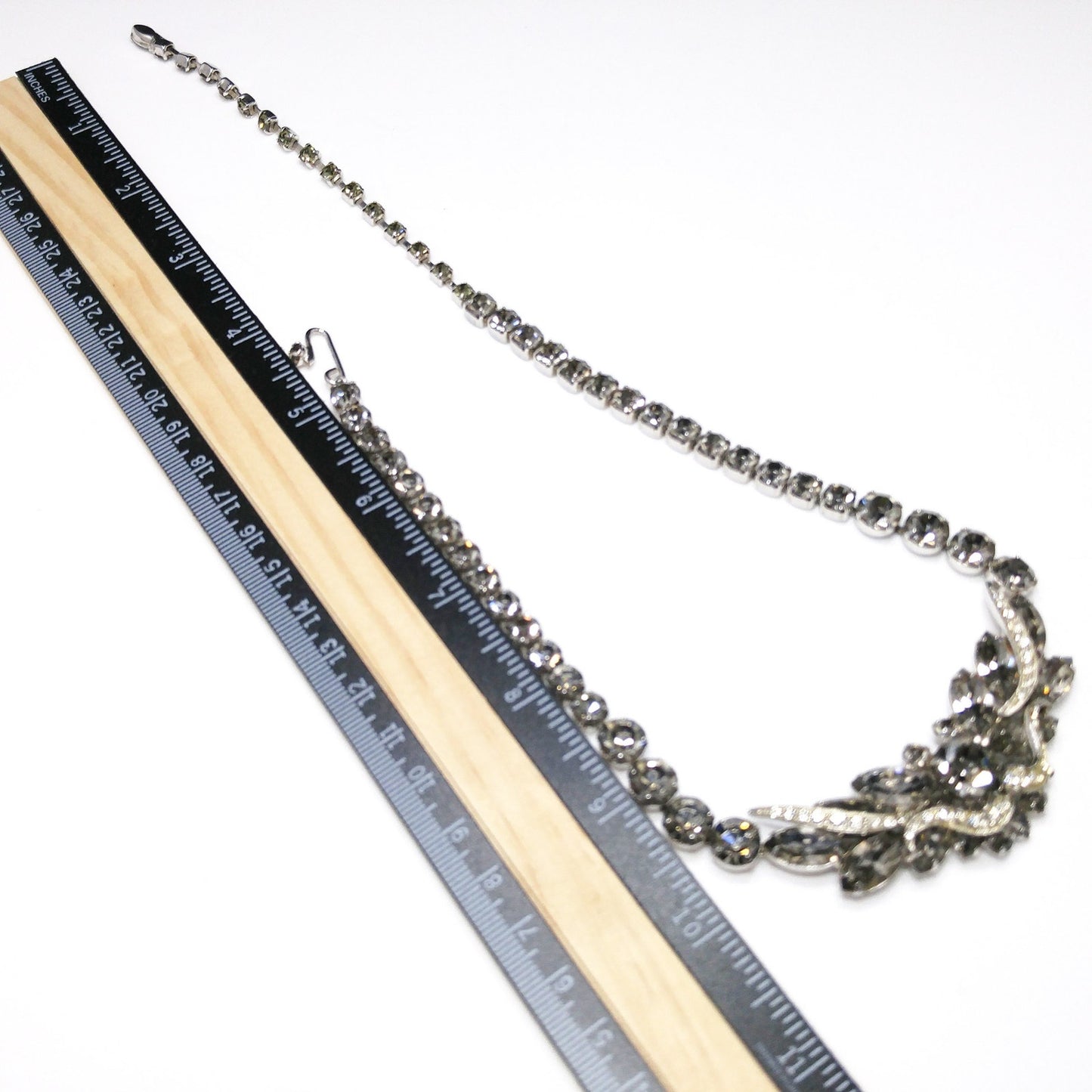 Vintage Weiss Black Diamond Rhinestone Necklace, Rhodium Plated, 1960s