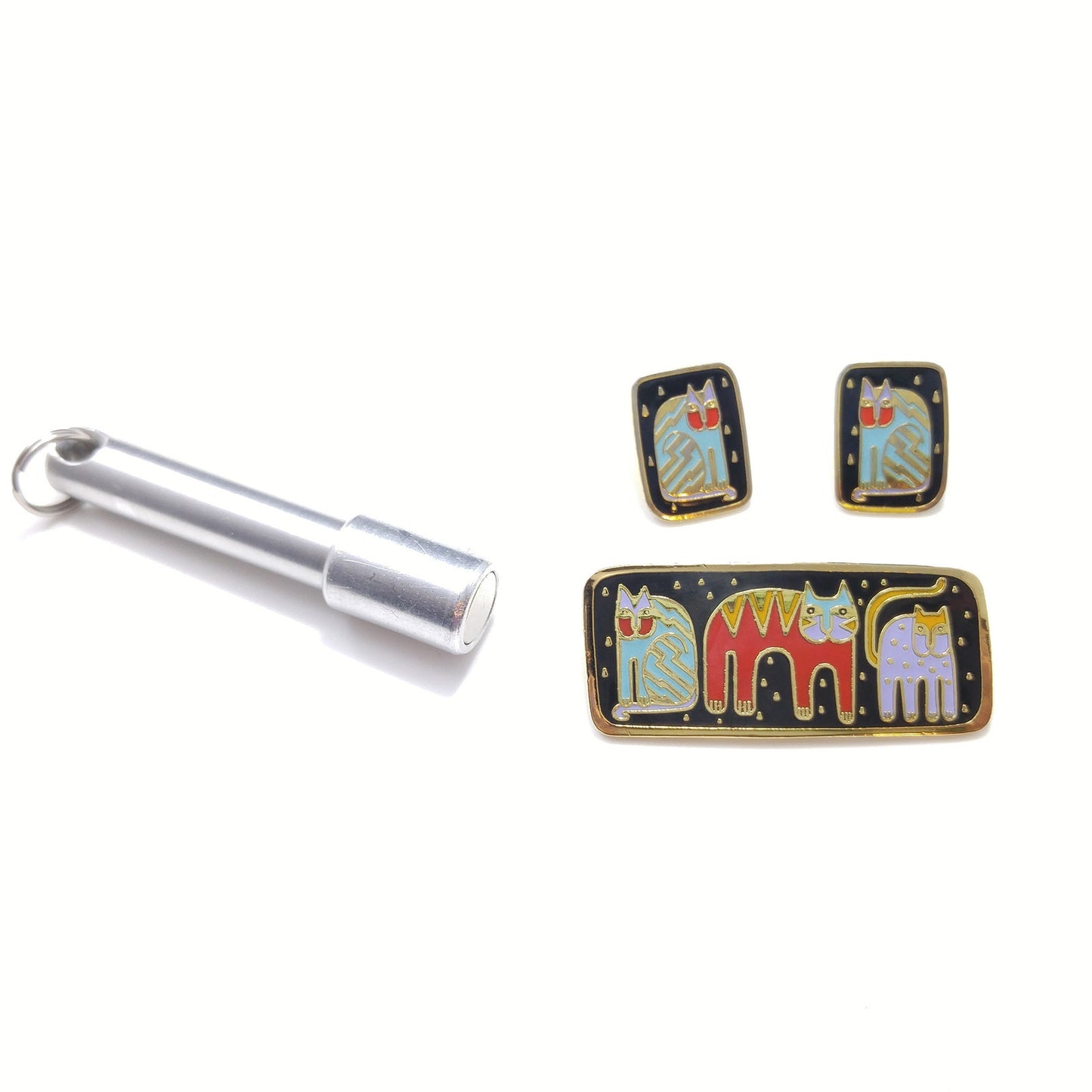 Vintage Laurel Burch "Fantastic Felines" Brooch & Earrings, 1980s
