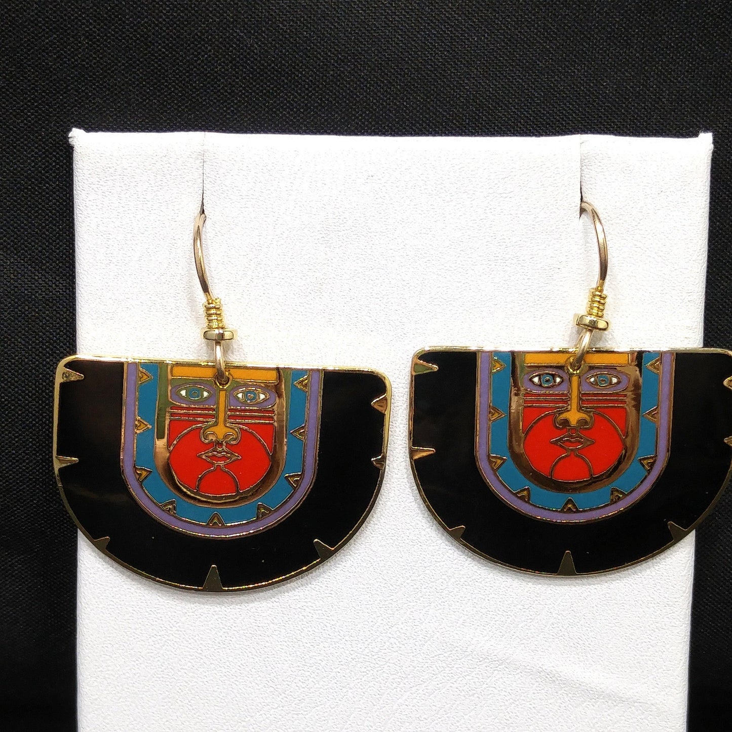 Vintage Laurel Burch "Kubera" Dangle Earrings, Gold Plated