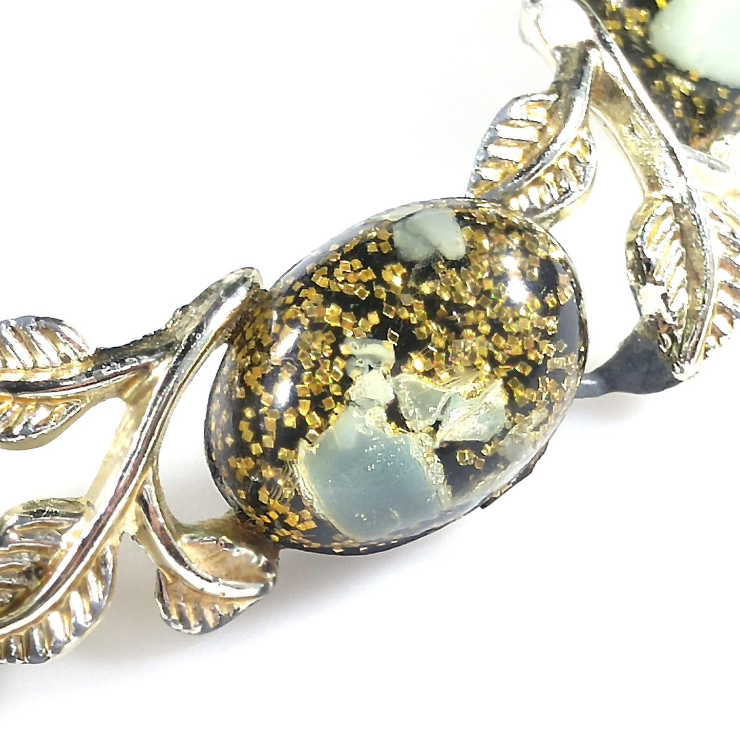 Lucite Glitter Cabochon Choker Necklace, Mid-century, 1950s Vintage Jewelry