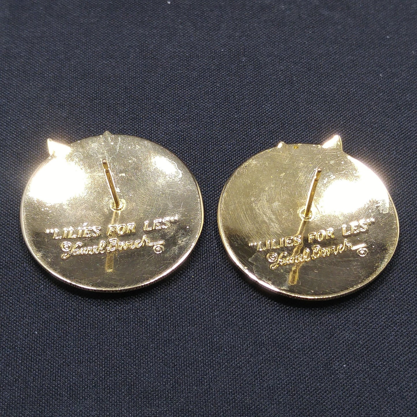 Laurel Burch "Lilies For Les" Floral Post Earrings, Gold Plated, 1980s Vintage