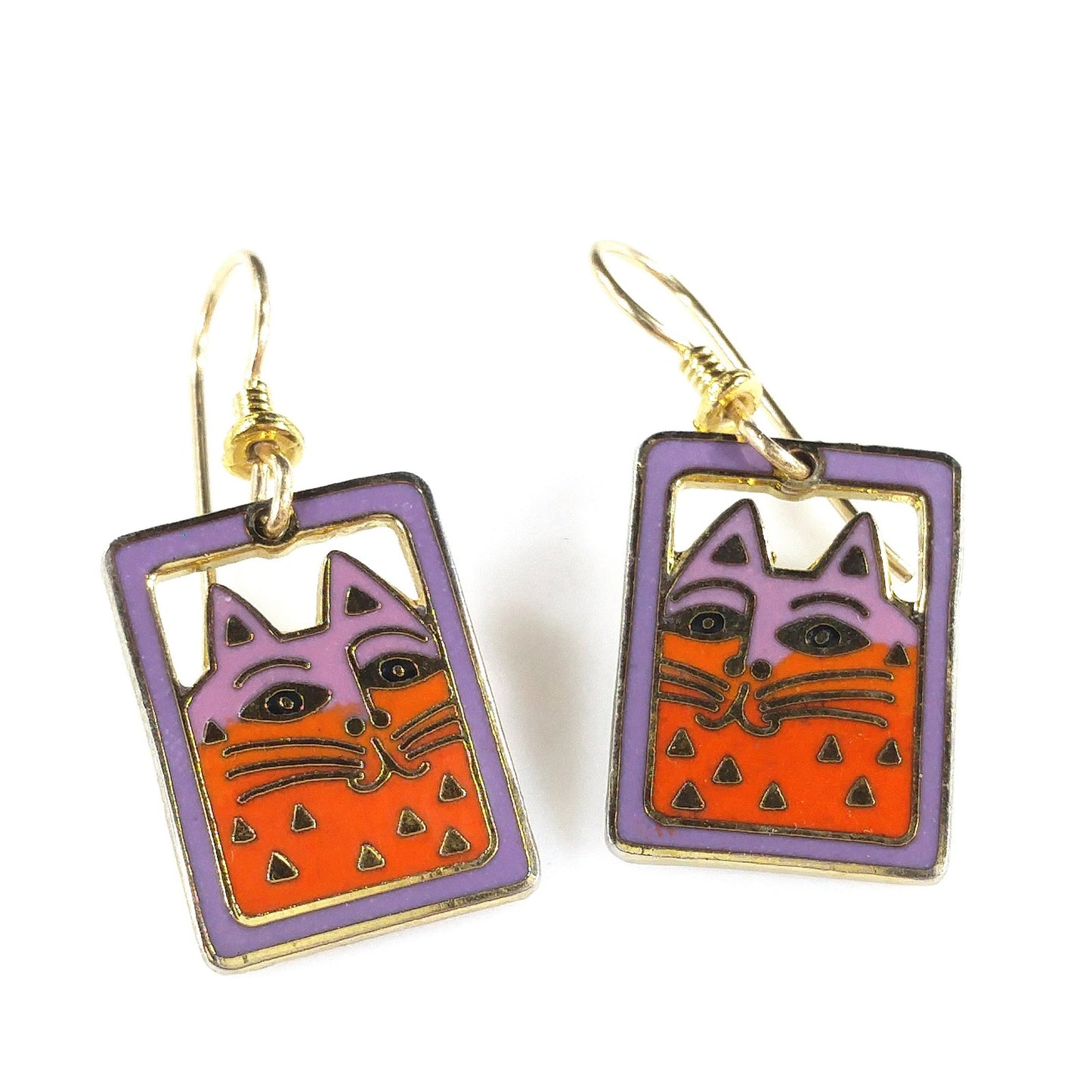 Vintage Laurel Burch "Mallory's Cat" Drop Earrings, Gold Plated