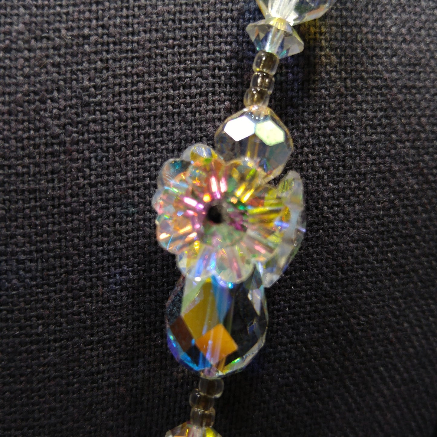 Vendome Flower Margarita Beaded Necklace, Aurora Borealis Clear Crystal Beads, 1960s Vintage Jewelry