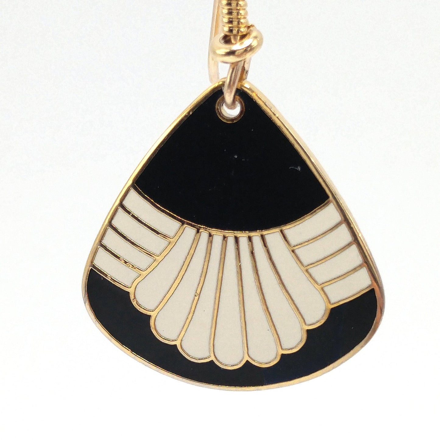 Vintage Laurel Burch "Waterfall" Drop Earrings, Black White Enamel, Gold Plated