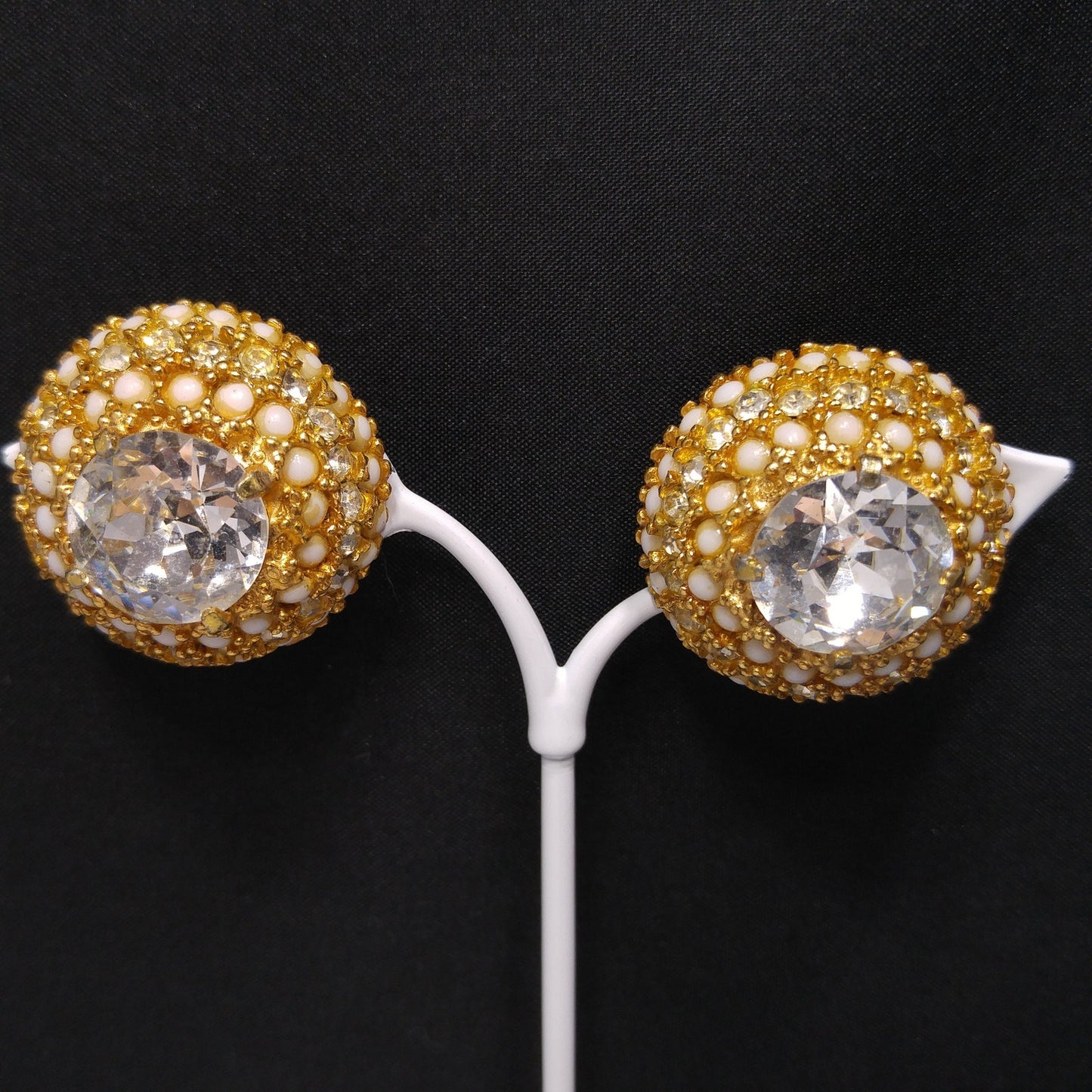 Vintage Hattie Carnegie Large Rhinestone Clip Earrings, Gold Plated, 1960s